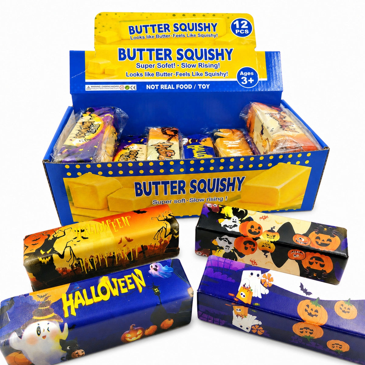 Halloween Butter Squishy 12-Pack Display Box — Assorted Slow-Rising Party Favors