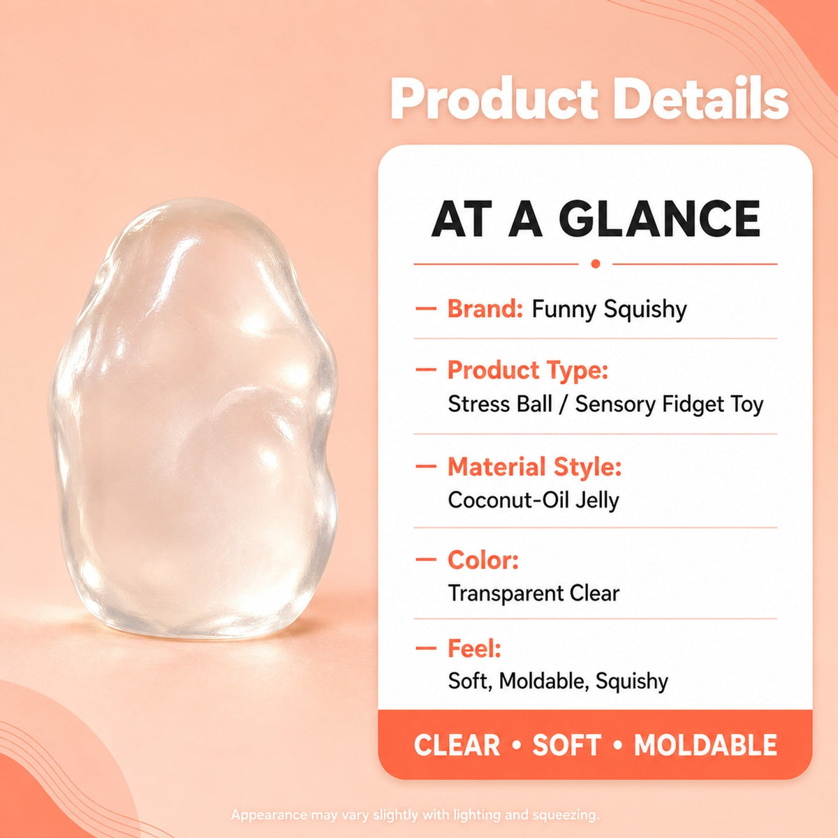 Coconut Oil Squishy Ball – size and material specifications