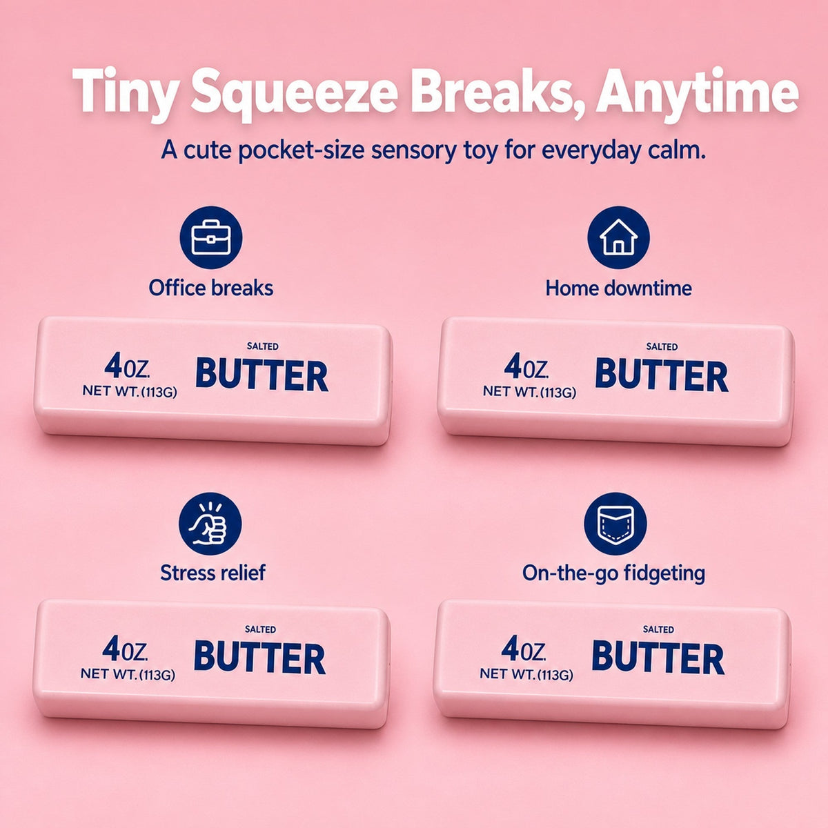 Pink butter squishy use occasions: office breaks, home downtime, stress relief, on-the-go fidgeting