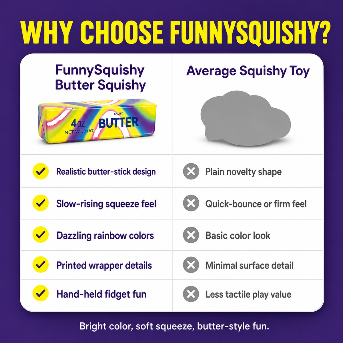 Why choose FunnySquishy butter squishy compared to an average squishy toy