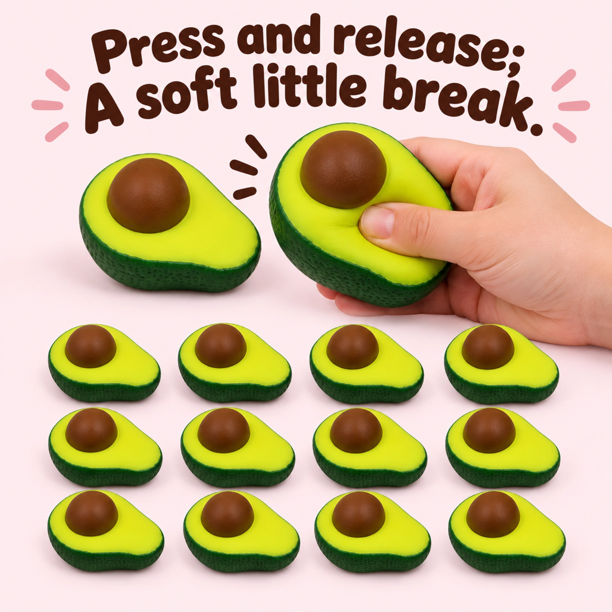 12 Pack Avocado Squishy Mochi Stress Balls Party Favors — inside