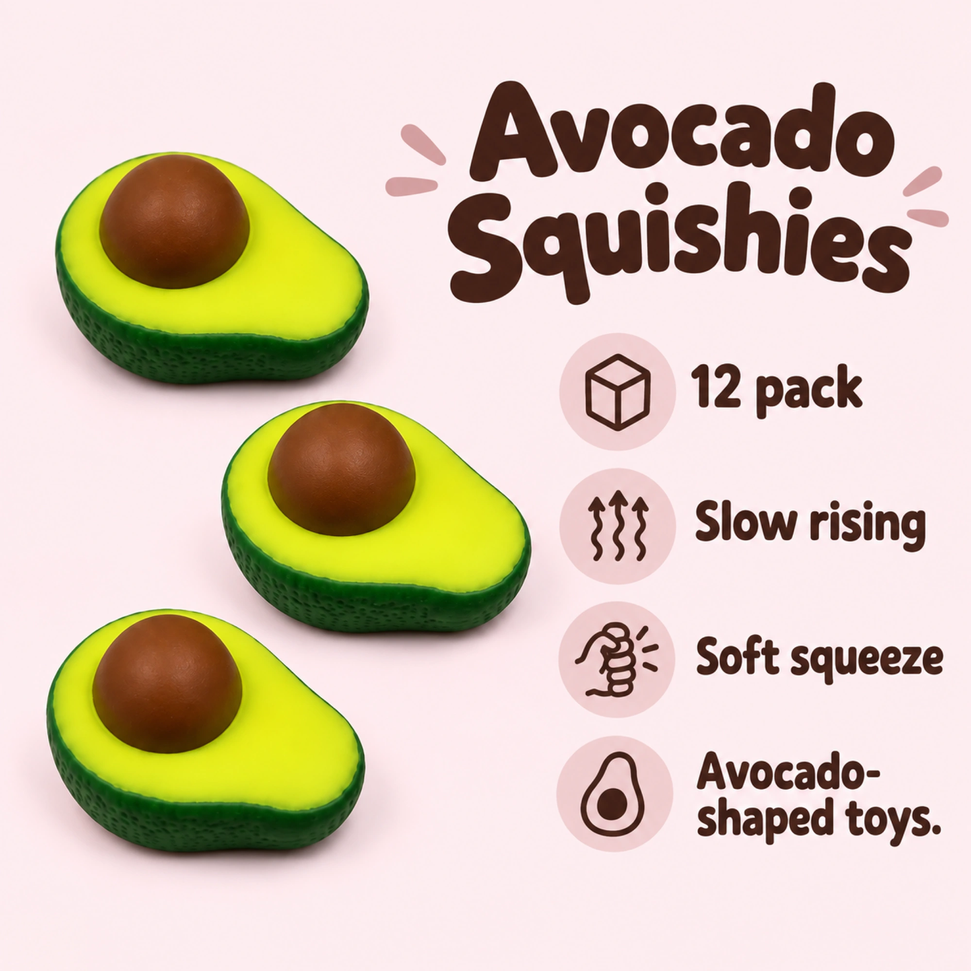 12 Pack Avocado Squishy Mochi Stress Balls Party Favors — spec