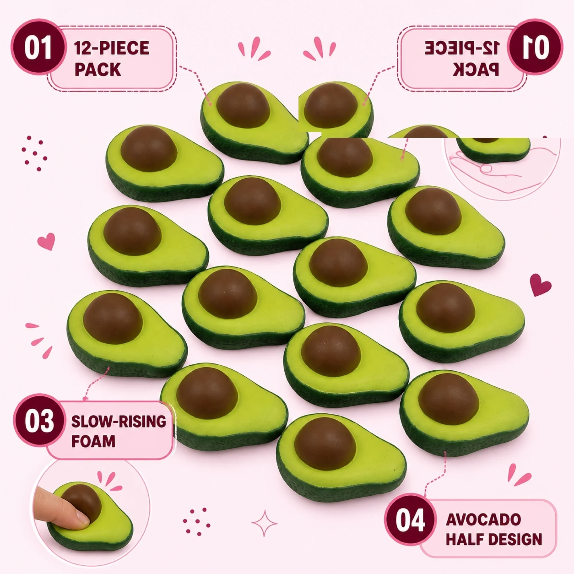 12 Pack Avocado Squishy Mochi Stress Balls Party Favors — alternate view