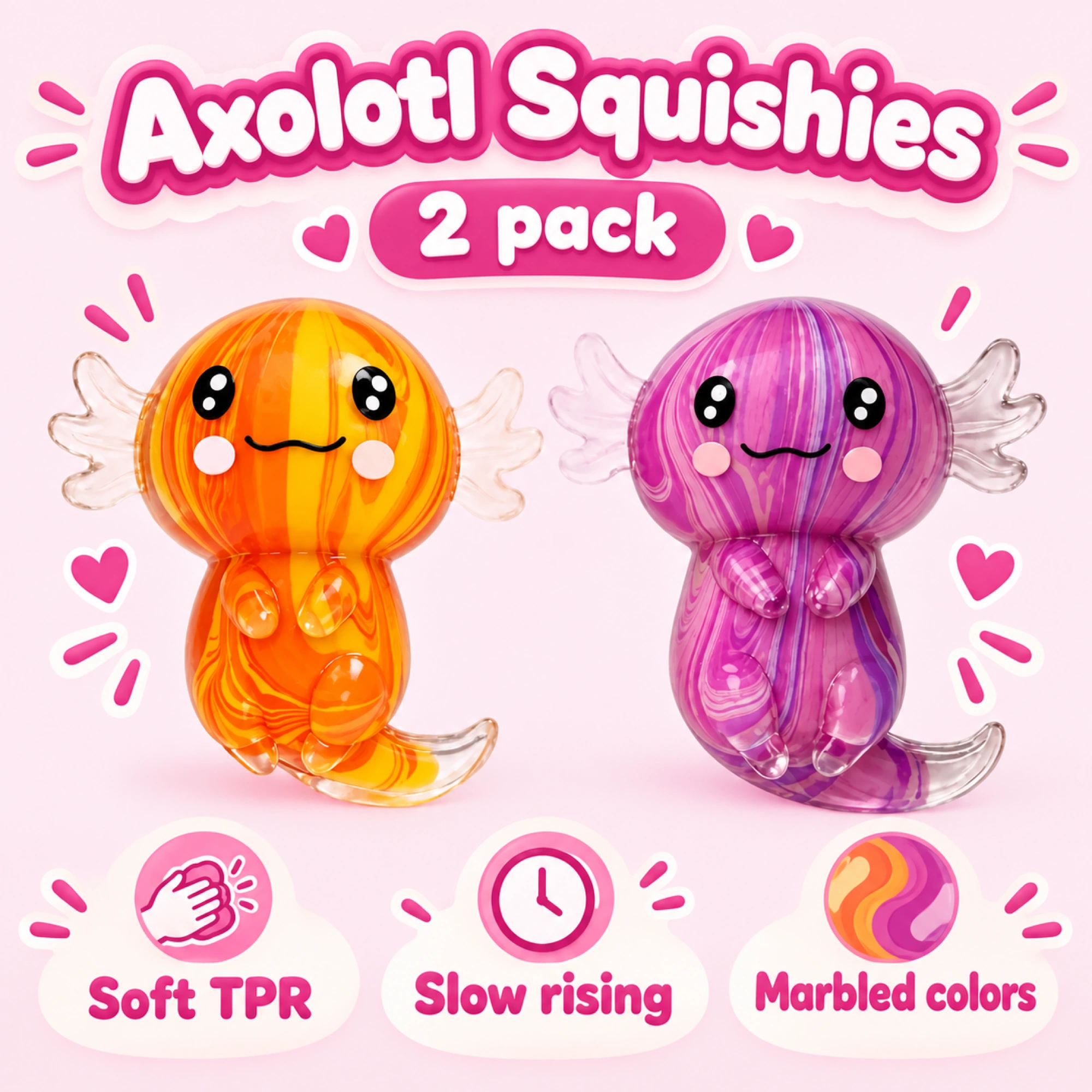 2 Pack Axolotl Squishy, Soft Slow-Rising Duo — alternate view