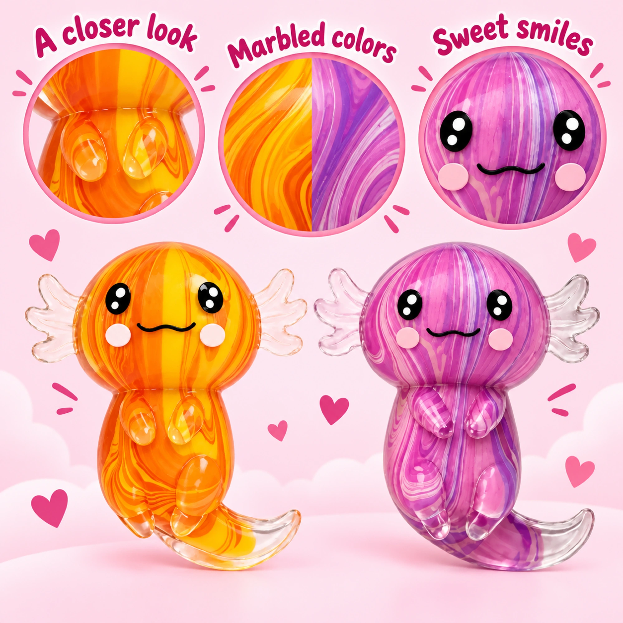 2 Pack Axolotl Squishy, Soft Slow-Rising Duo — details
