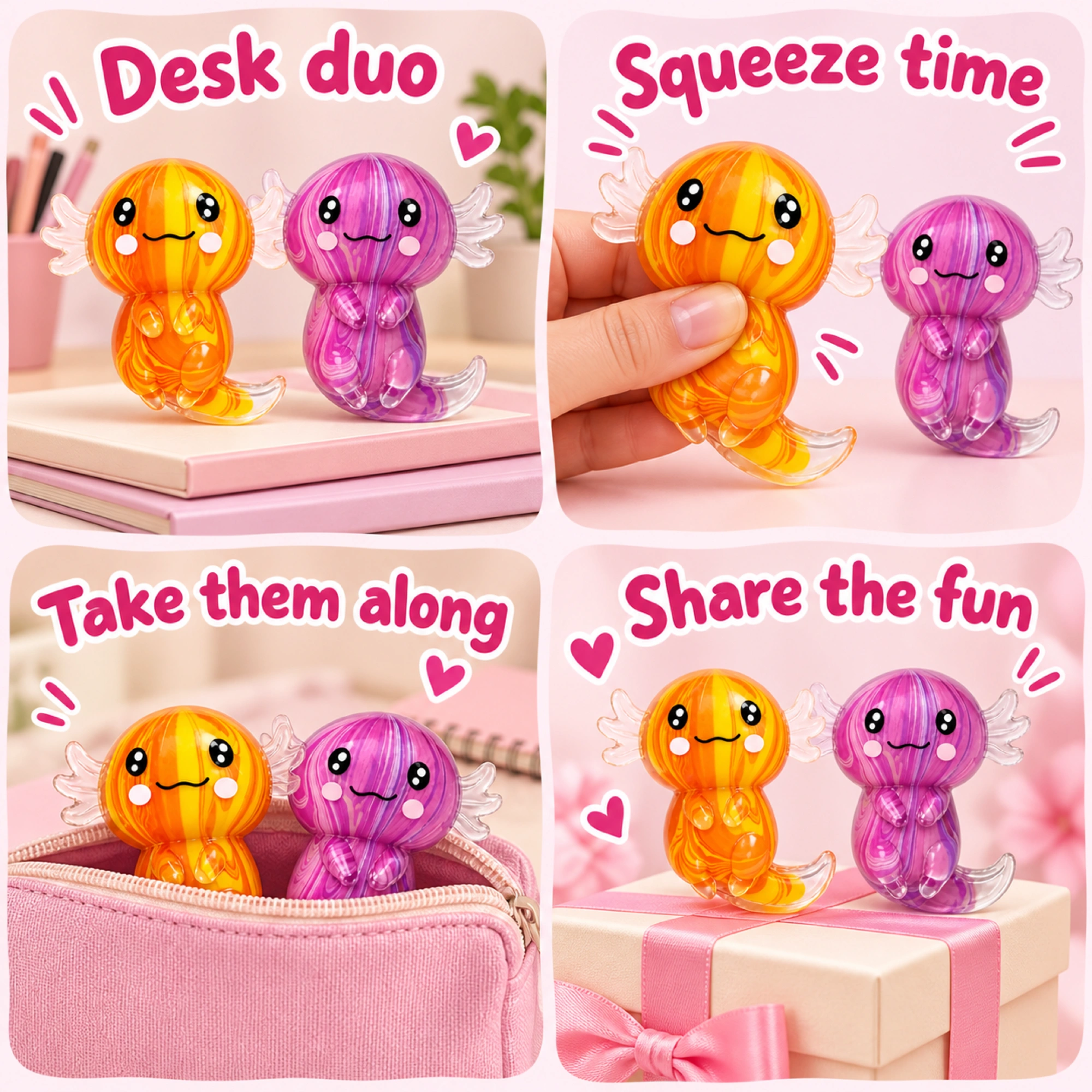 2 Pack Axolotl Squishy, Soft Slow-Rising Duo — lifestyle