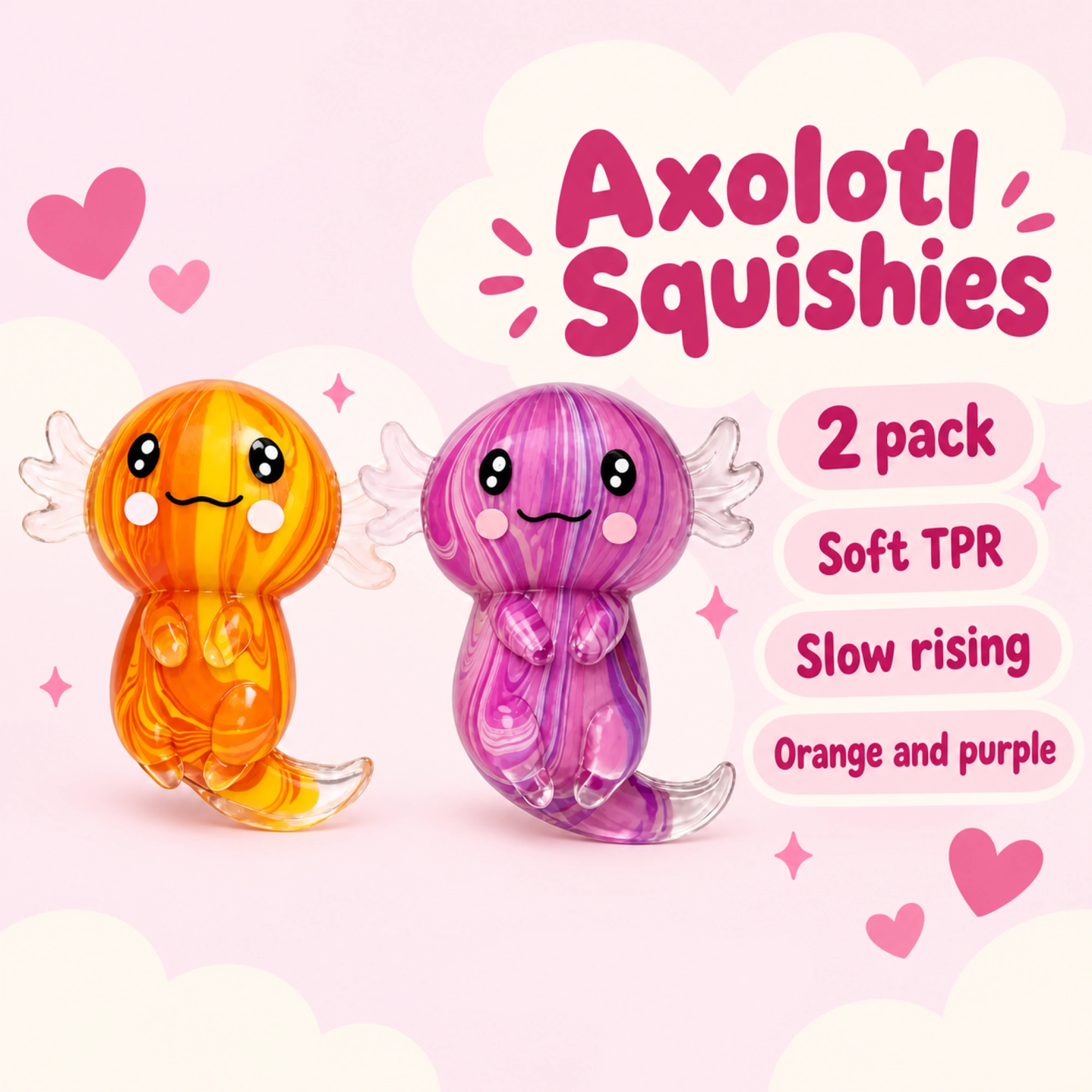 2 Pack Axolotl Squishy, Soft Slow-Rising Duo — spec