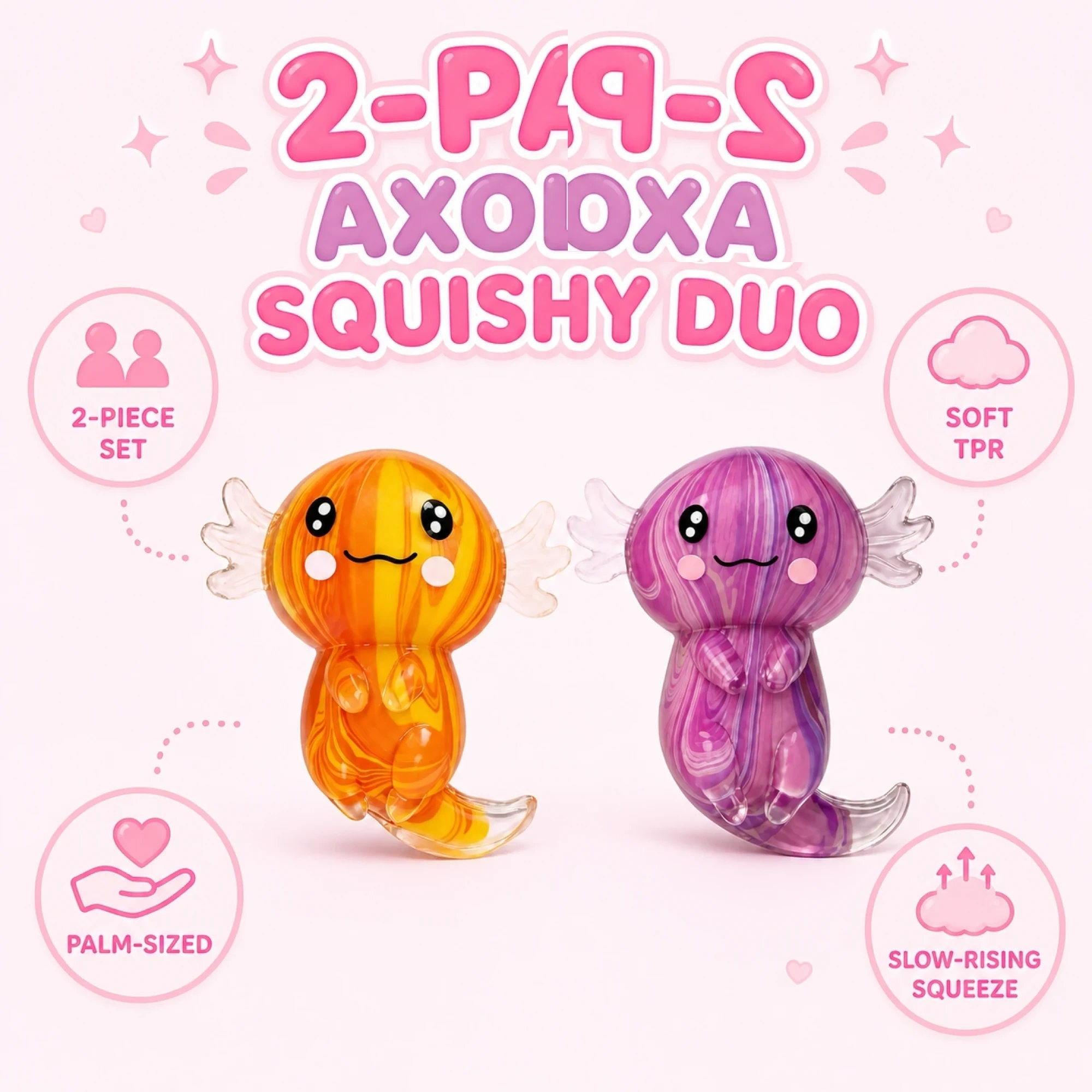 2 Pack Axolotl Squishy, Soft Slow-Rising Duo — alternate view