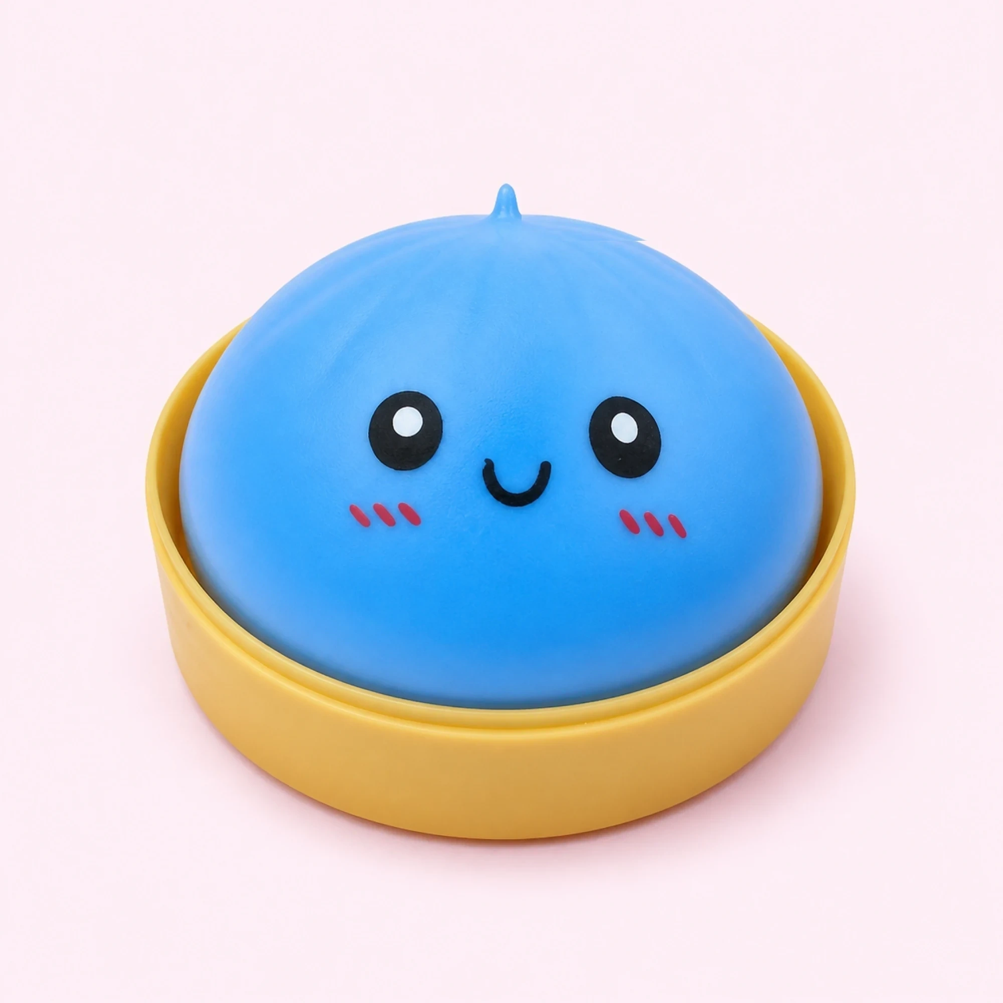 Azure dumpling squishy — soft blue smiley bao bun