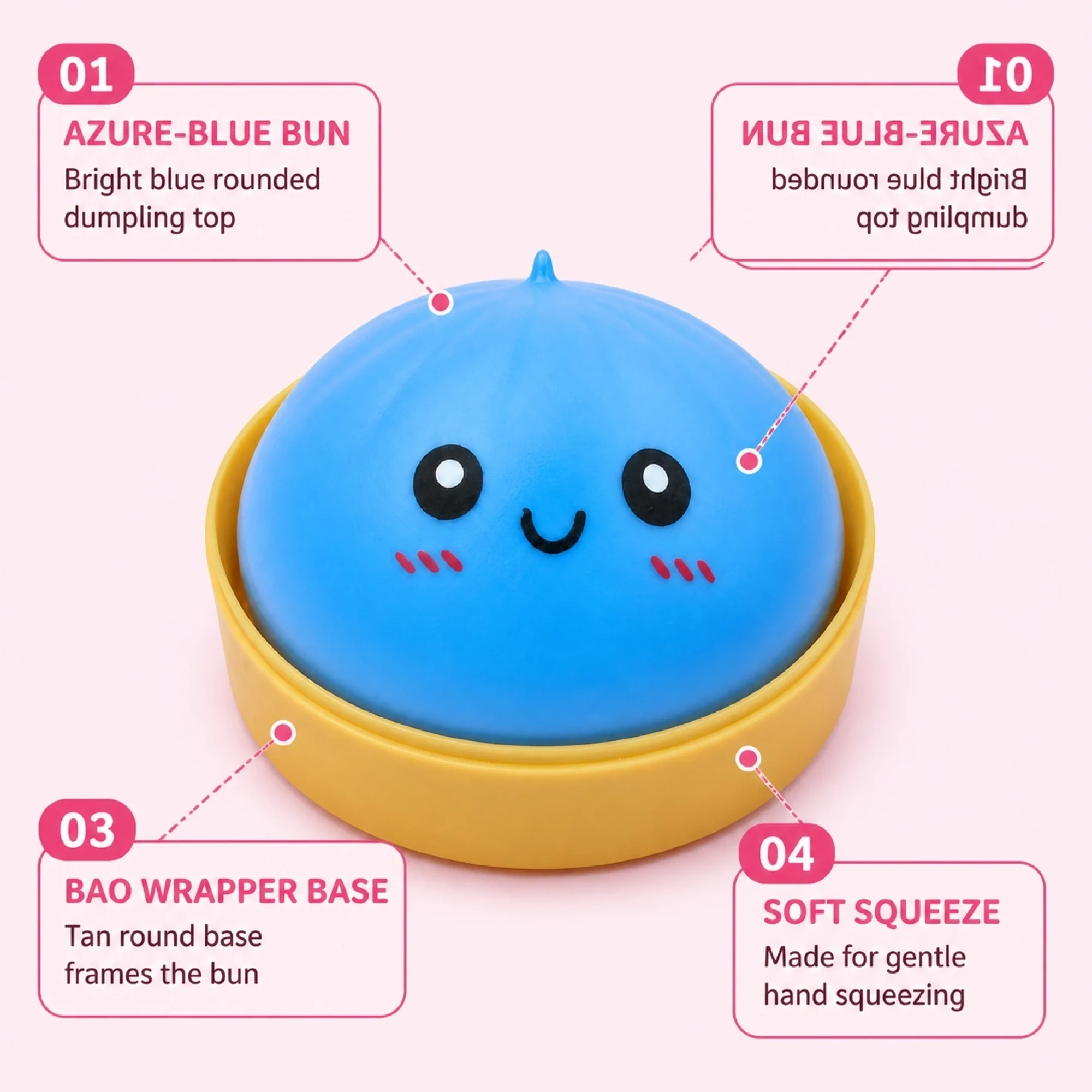 Azure Dumpling Squishy, Soft Smiley Bao Bun Stress Toy — alternate view