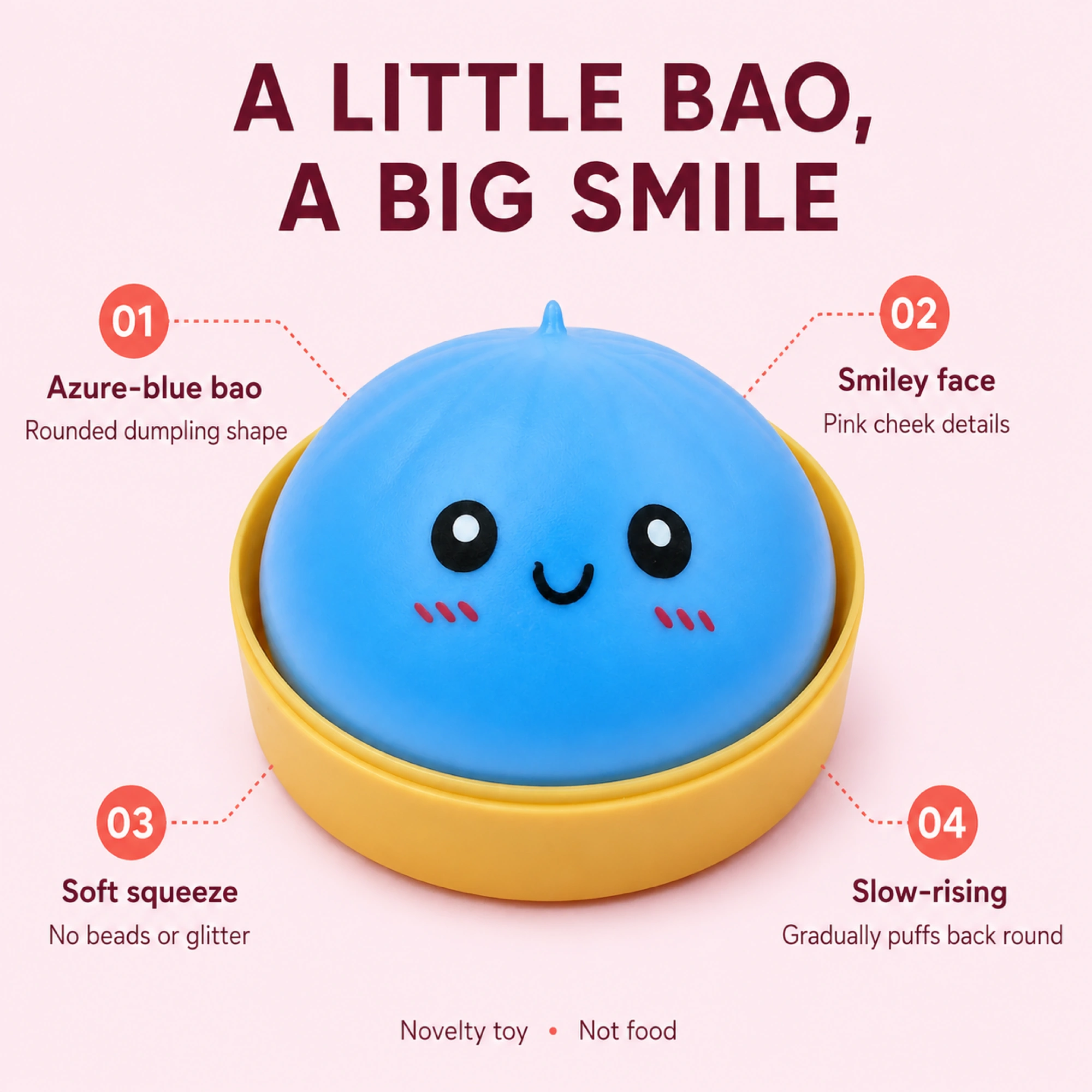 squishy ravioli azzurri, giocattolo antistress morbido Smiley Bao Bun — vista alternativa