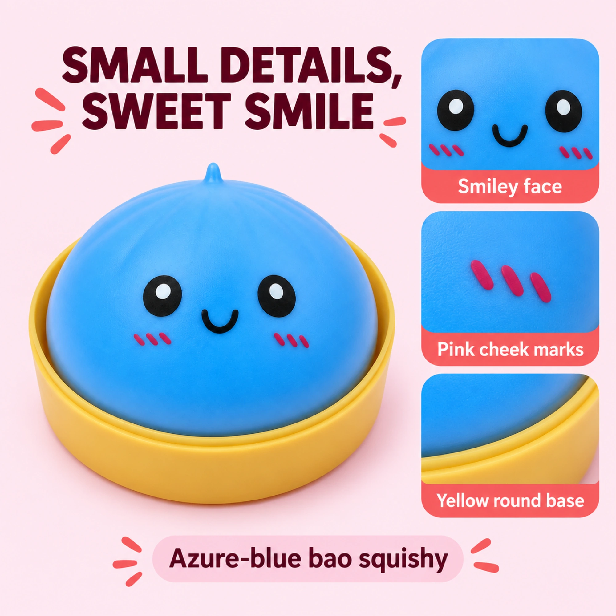 Azure blue smiling bao dumpling squishy - details