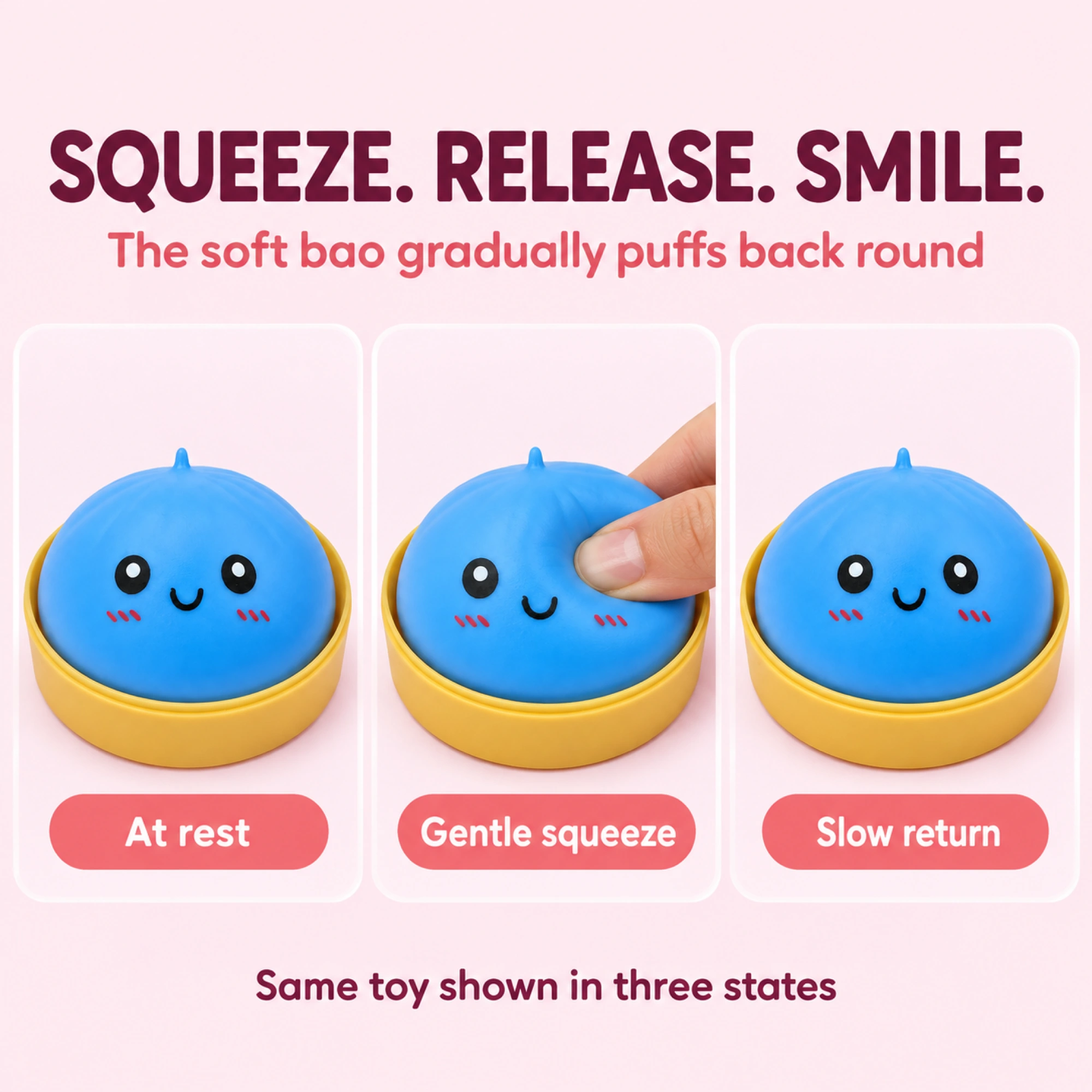 Azure blue smiling bao dumpling squishy - comparison
