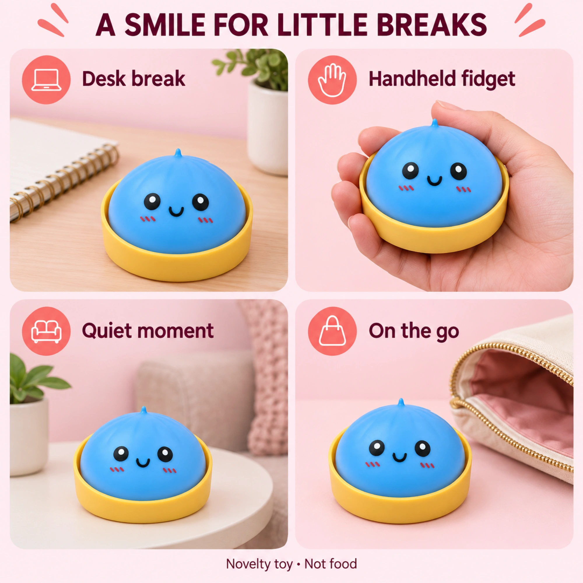 Azure blue smiling bao dumpling squishy - lifestyle