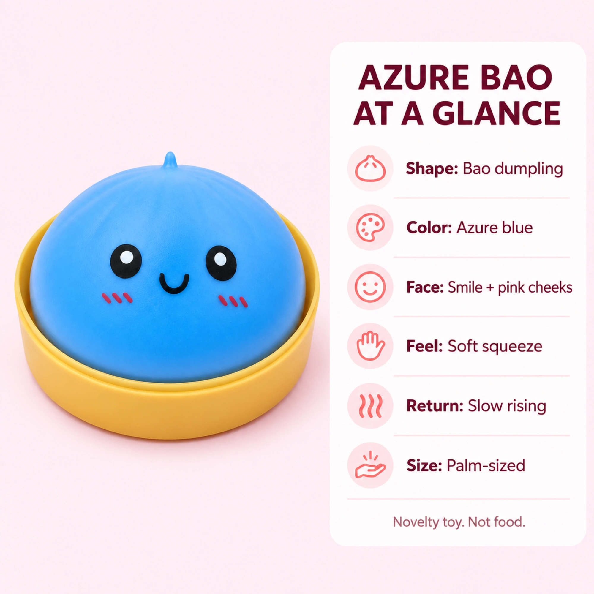 Azure blue smiling bao dumpling squishy - spec