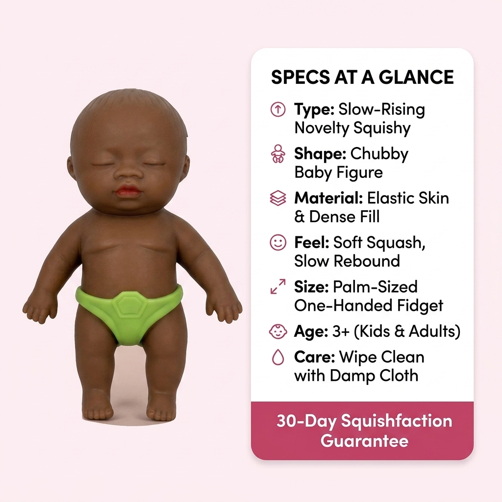 Baby Doll Squishy – size, material and product specifications card