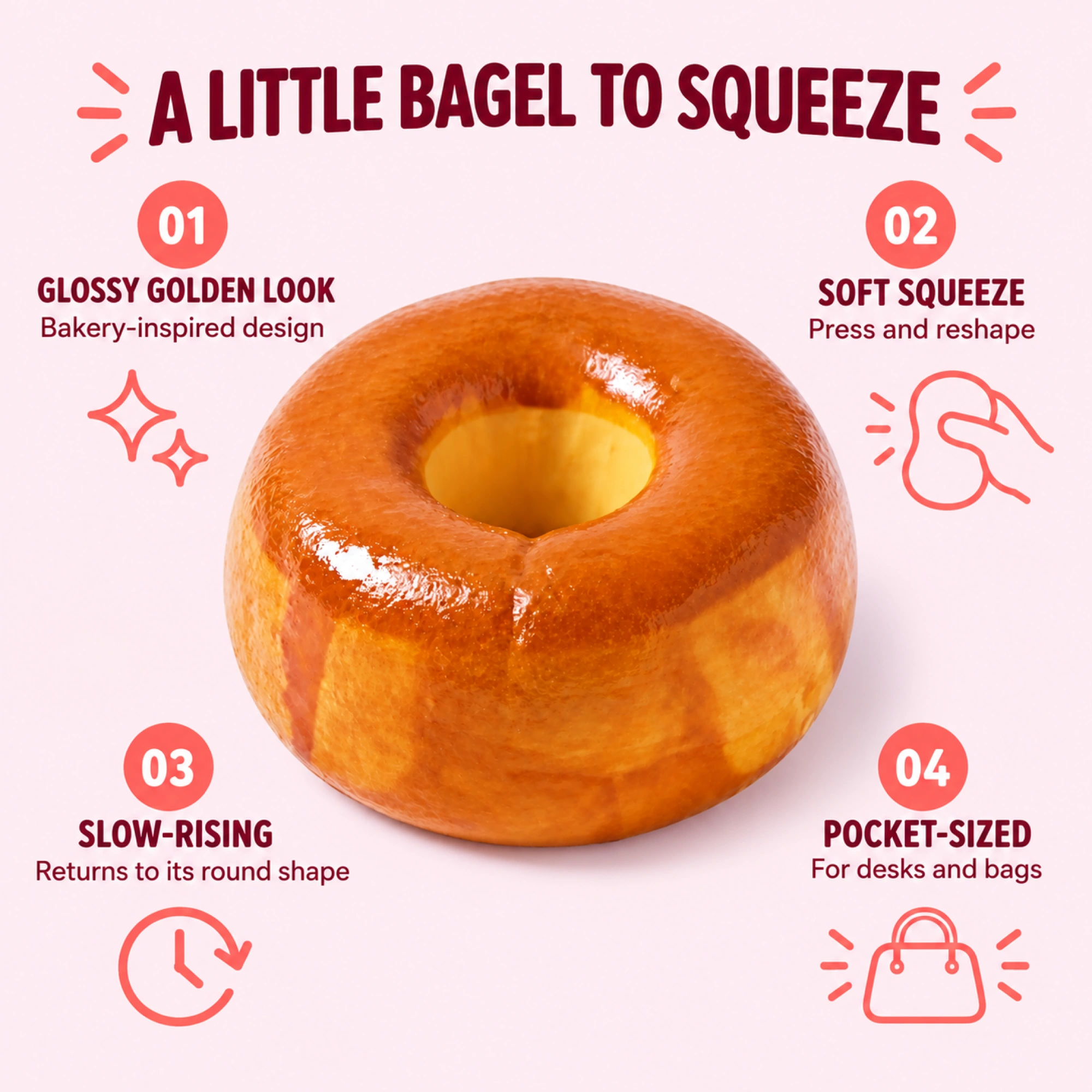 Kawaii Mochi Bagel Squishy - Soft Slow Rising Stress Relief Toy — alternate view