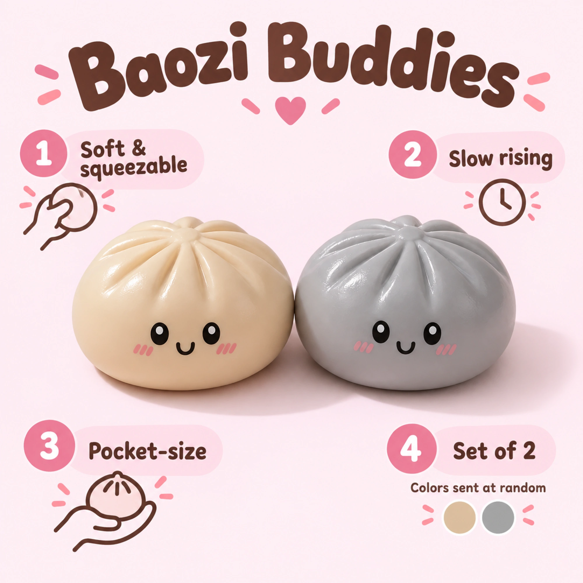 Baozi Squishy Stress Ball – Kawaii Dumpling Mochi Sensory Fidget Toy — alternate view