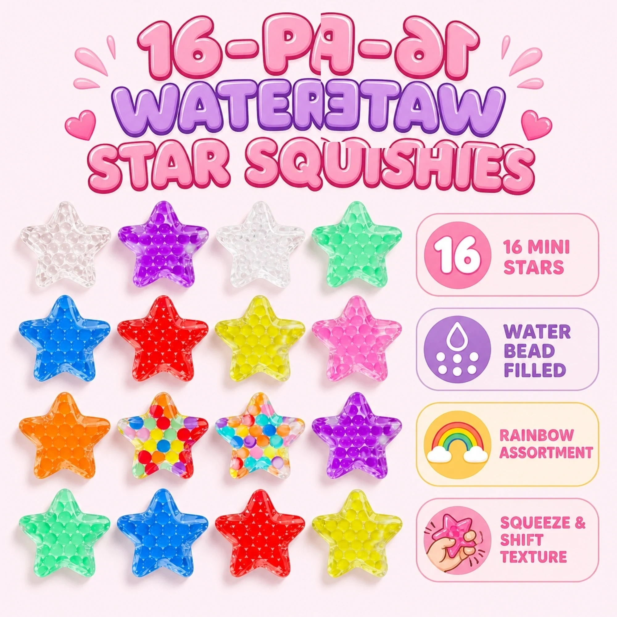 16 Pack Star Squishy Water Bead Balls - Mini Sensory Fidget Toys — alternate view