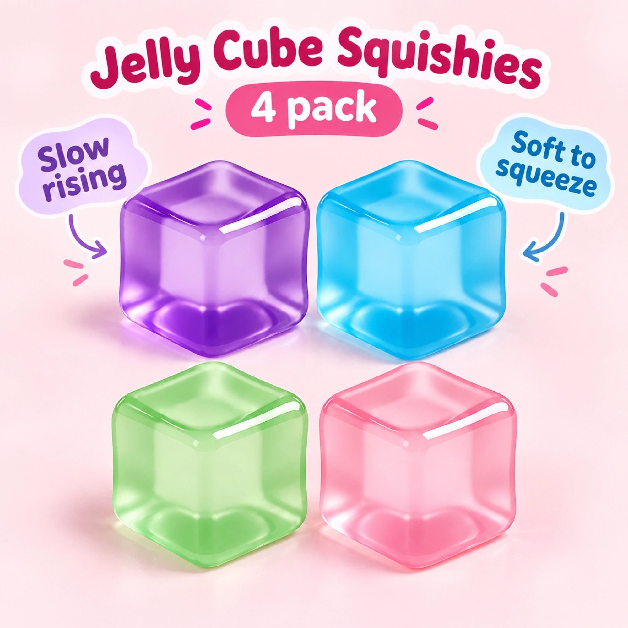 Duża kostka lodu gniotek 4 Pack - Jelly wolno odzyskujący kształt Stress Toys — widok alternatywny
