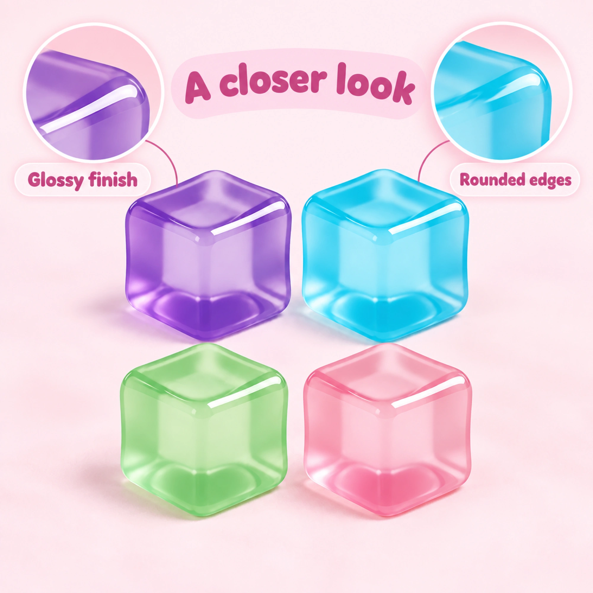 Big Ice Cube Squishy 4 Pack - Jelly Slow Rising Stress Toys — details