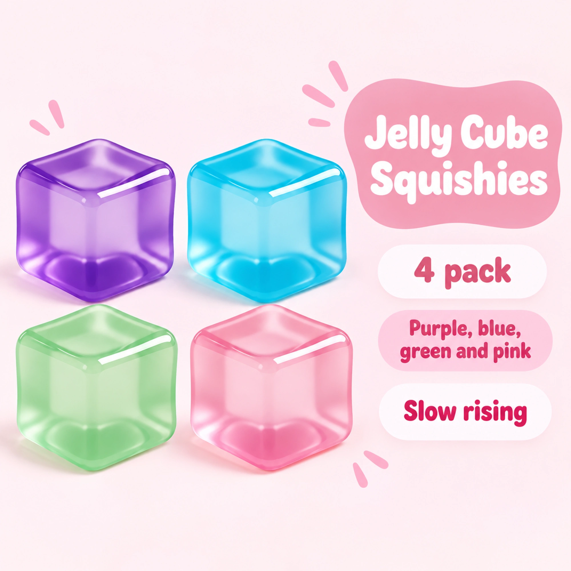 Big Ice Cube Squishy 4 Pack - Jelly Slow Rising Stress Toys — spec