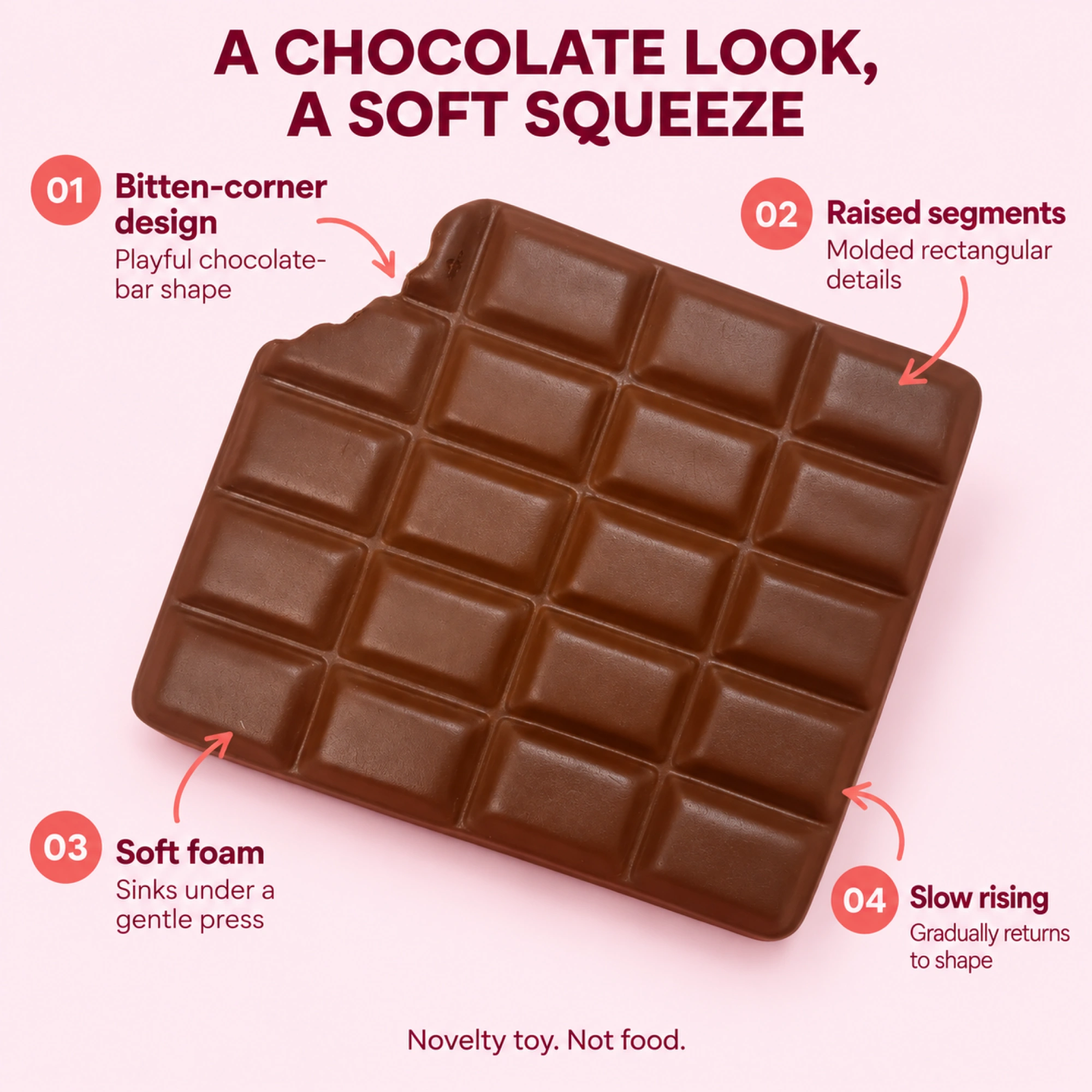 Bitten Chocolate gniotek Bar wolno odzyskujący kształtowy Squeeze Toy — widok alternatywny