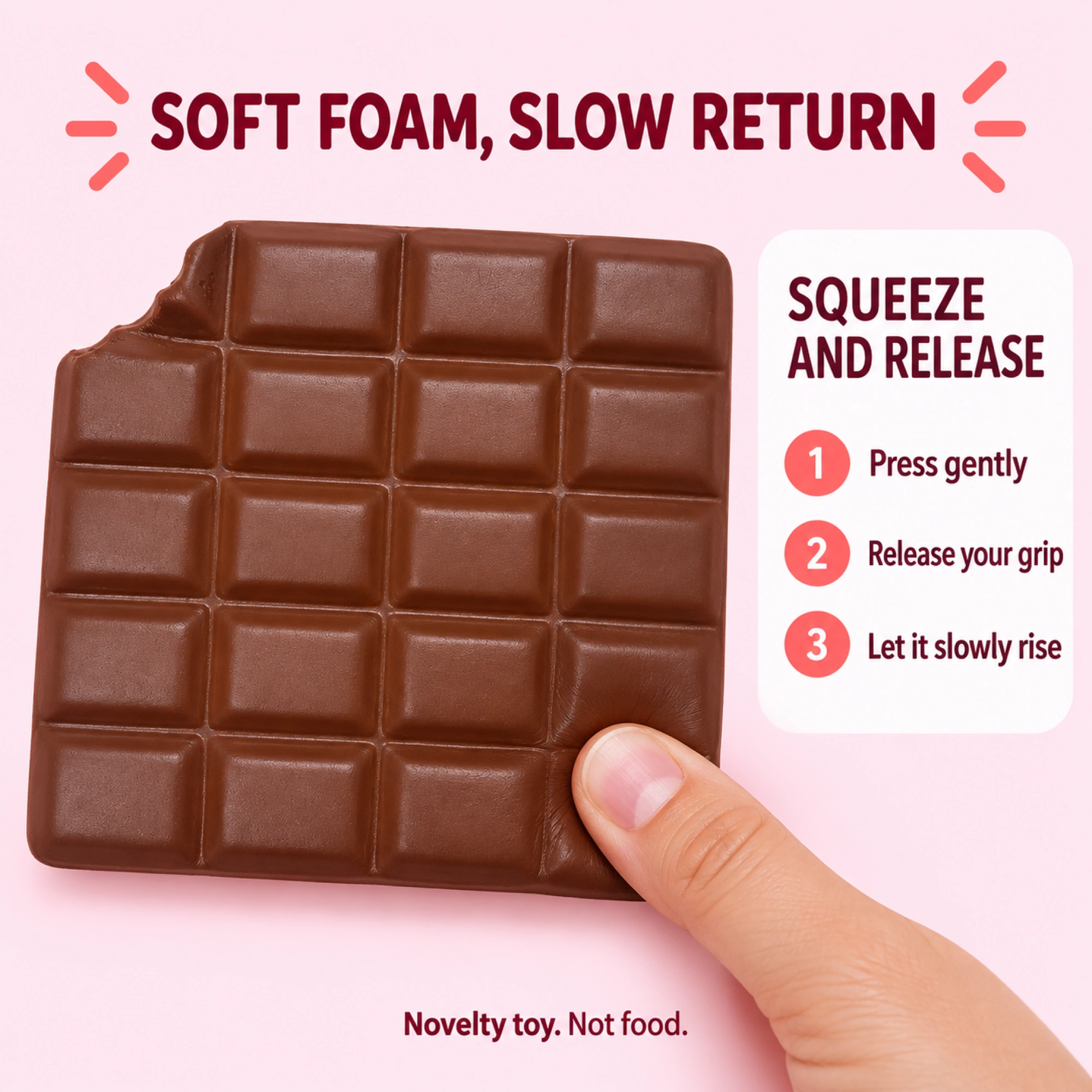 Cocoa-brown bitten chocolate bar squishy toy - comparison