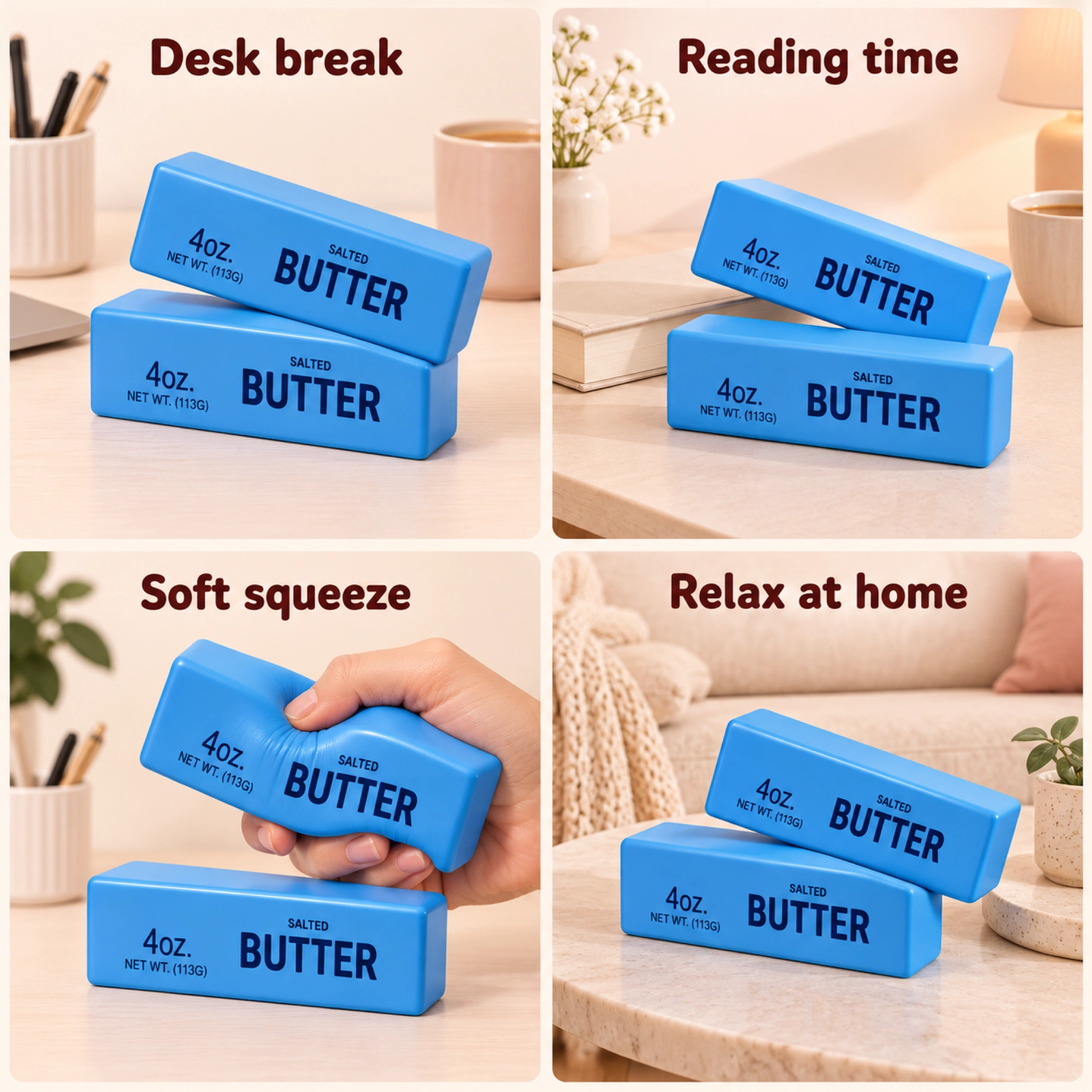 Blue Butter Brick Squishy 2 Pack - Squeezy Stress Relief Block — lifestyle