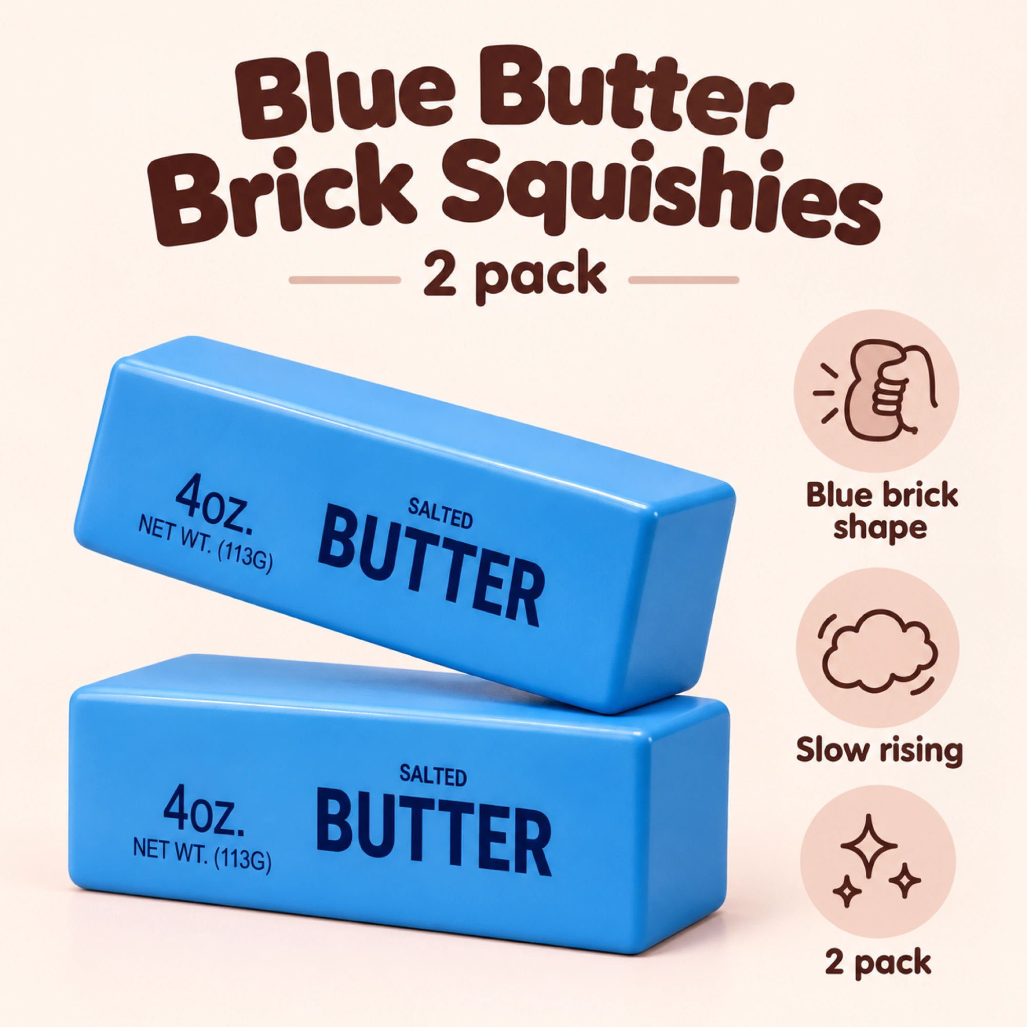 Blue Butter Brick Squishy 2 Pack - Squeezy Stress Relief Block — spec
