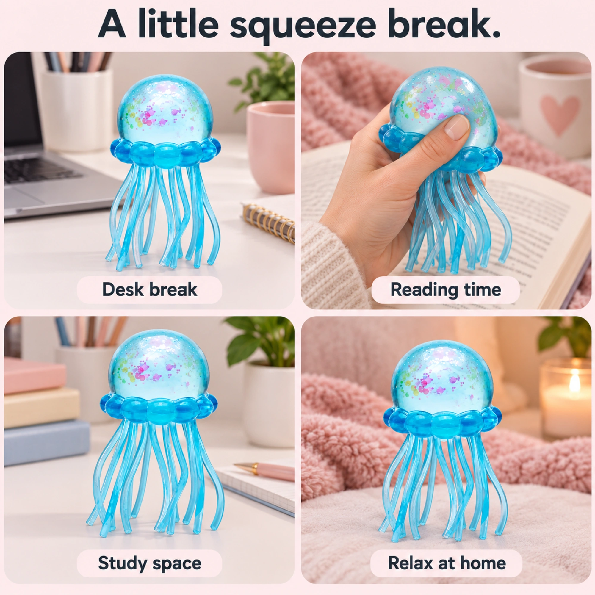 Blue glitter jellyfish squishy — everyday scenes