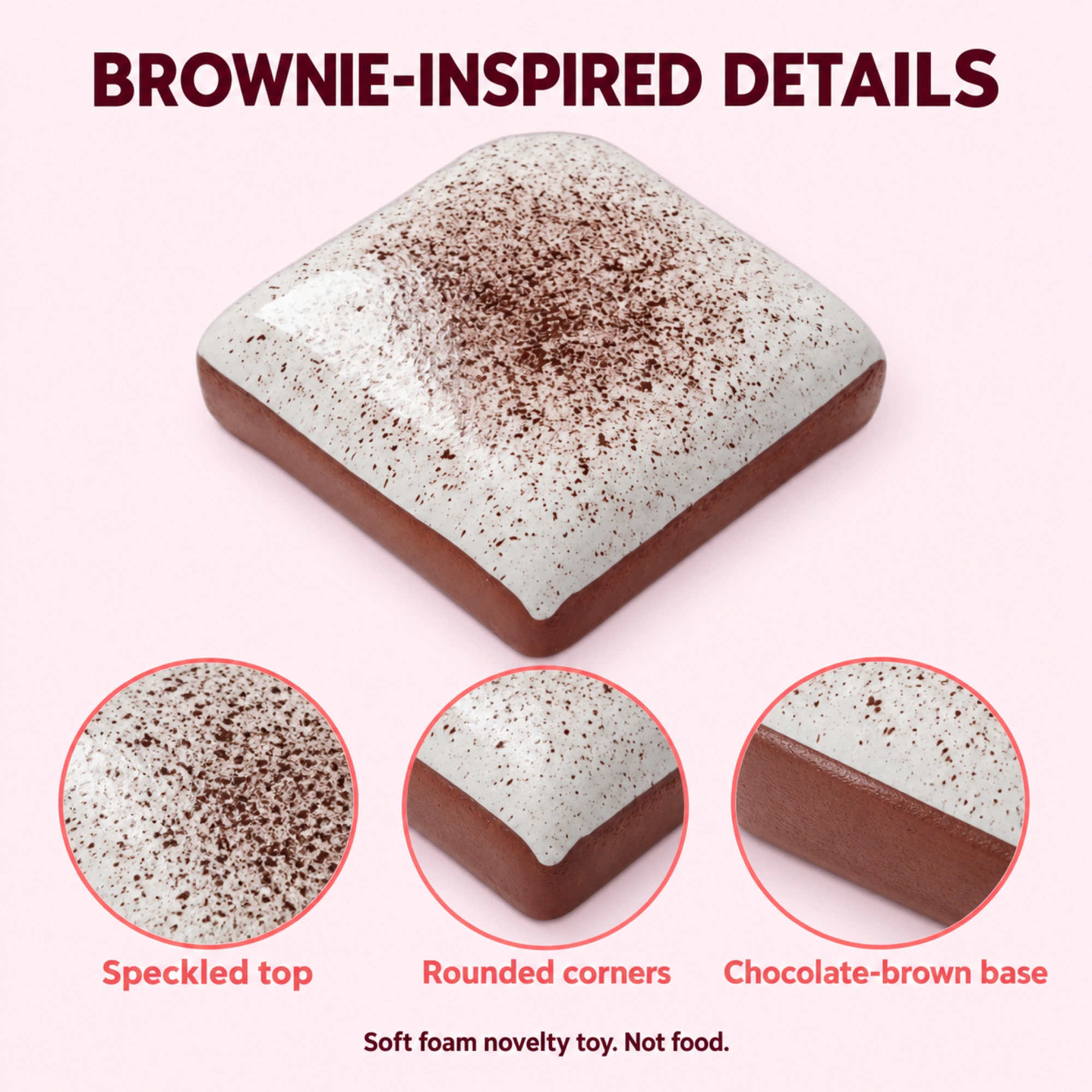 Cocoa-dusted brownie squishy toy - details