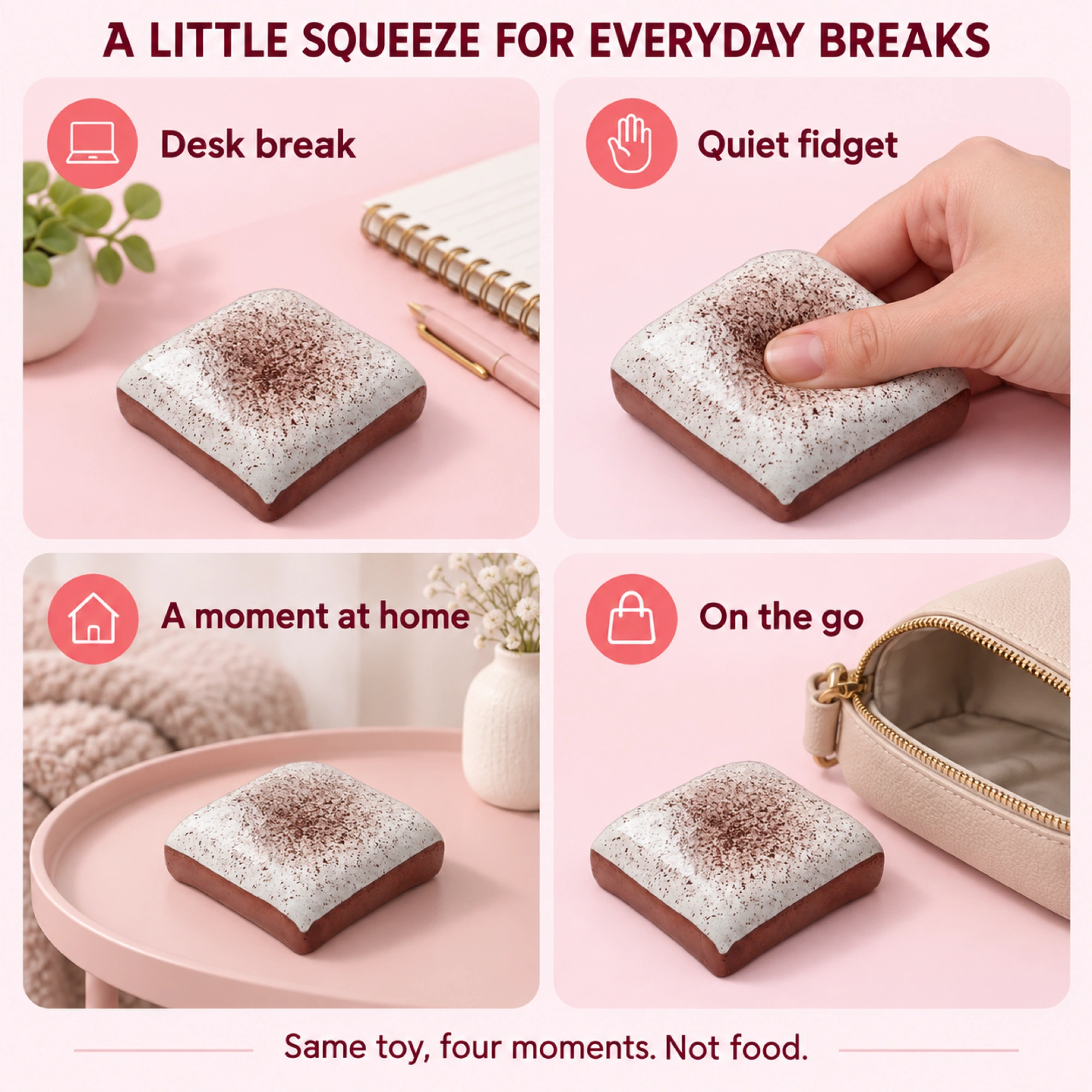 Cocoa-dusted brownie squishy toy - lifestyle