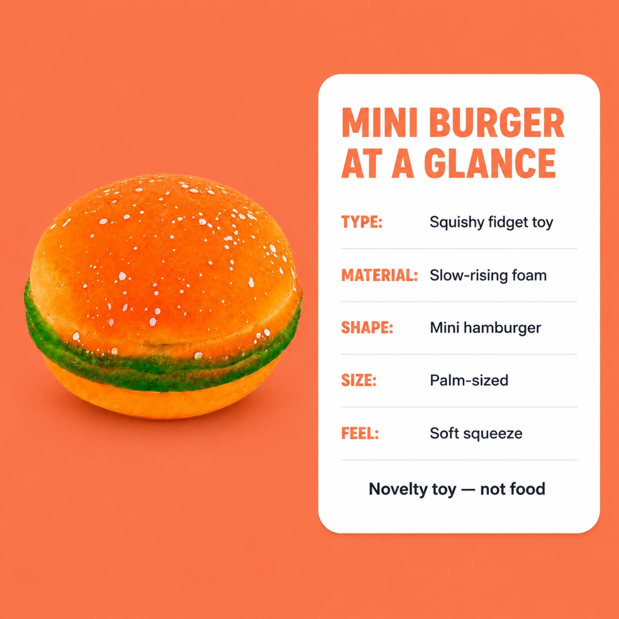 Mini burger squishy specifications