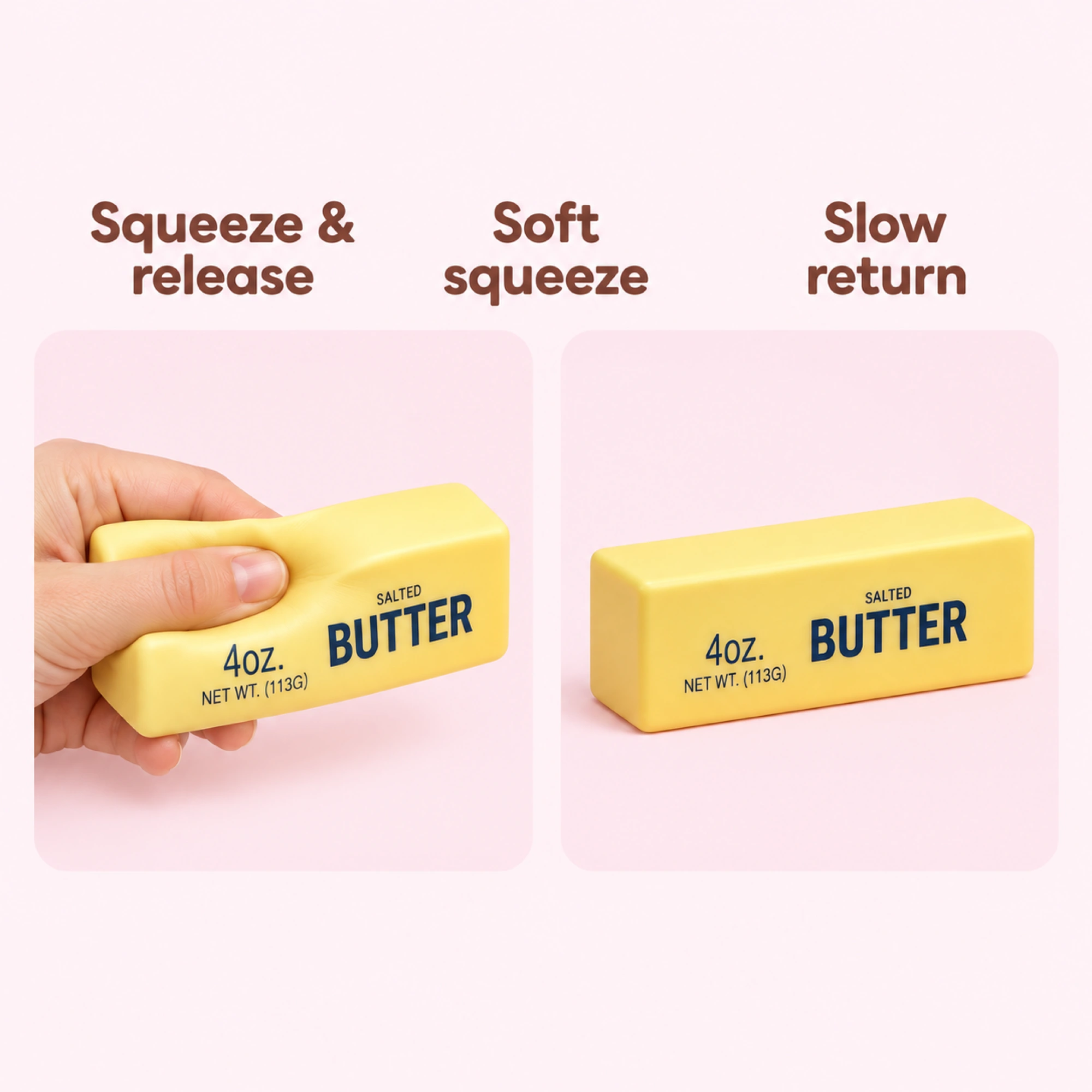 Butter Squishy Slow Rising Stress Toy – Salted Butter Stick (2-Pack) — comparison