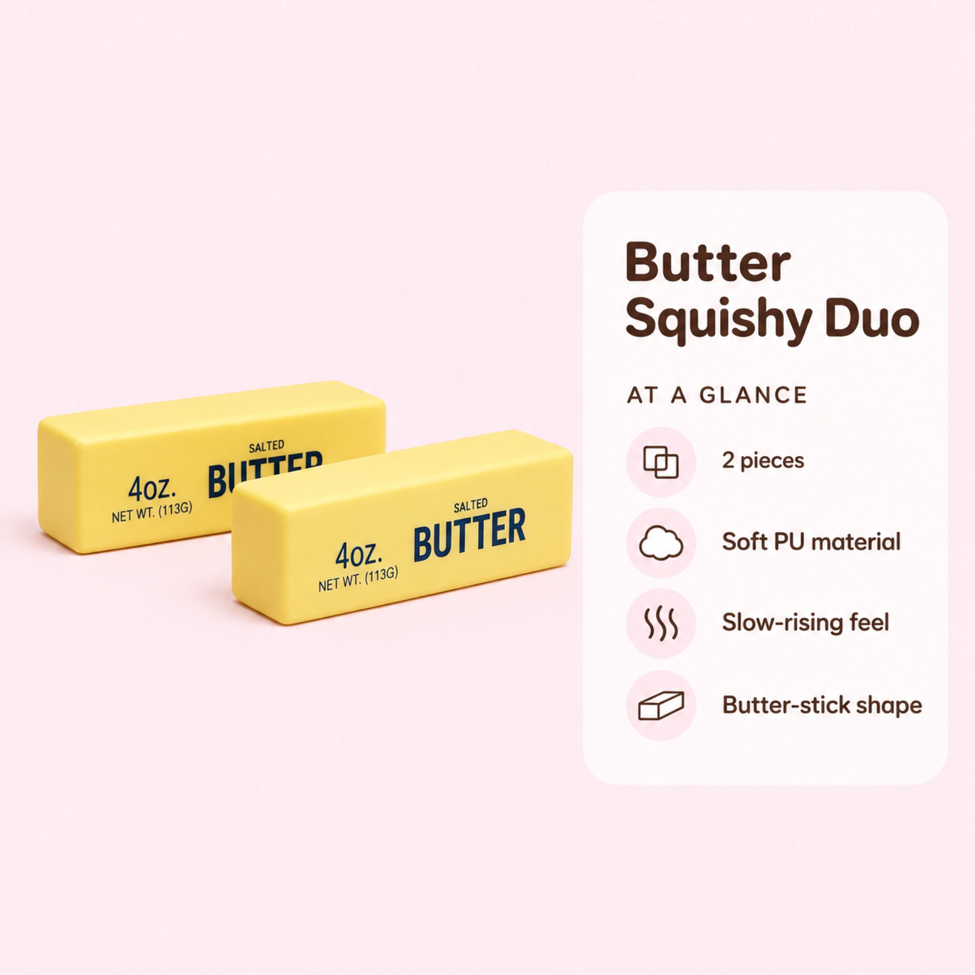 Butter Squishy Slow Rising Stress Toy – Salted Butter Stick (2-Pack) — spec