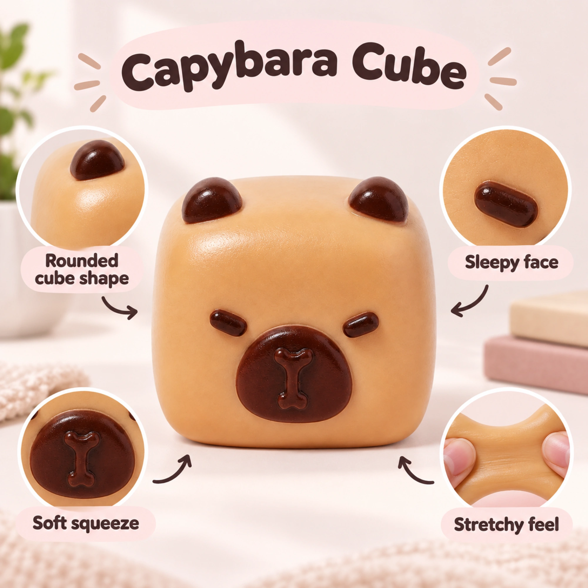 Mochi Capybara Squishy Cube Soft Squeeze Stress Relief Toy — alternate view