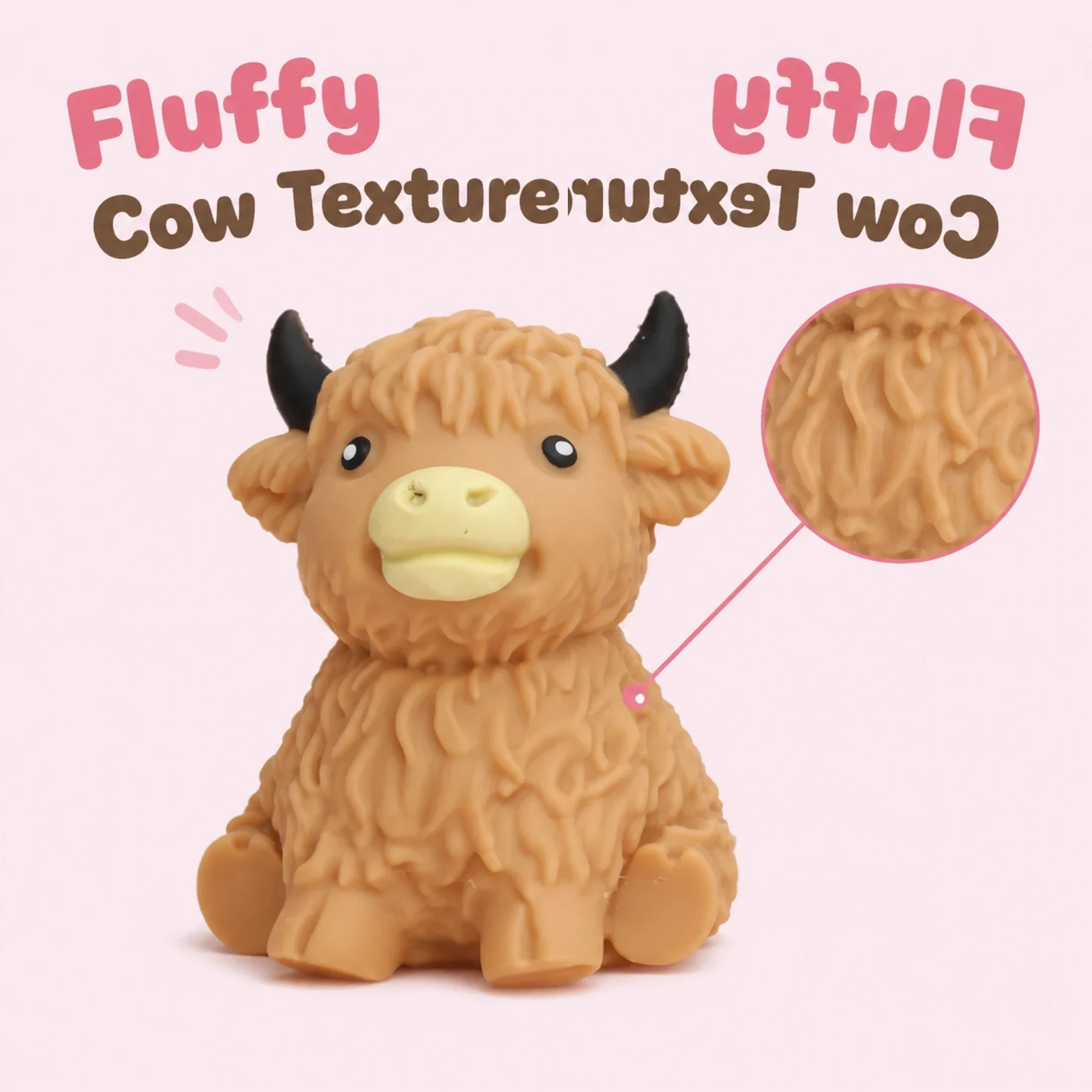 Caramel Tan Cow Squishy Fluffy Highland Slow Rising Sensory Toy — alternate view