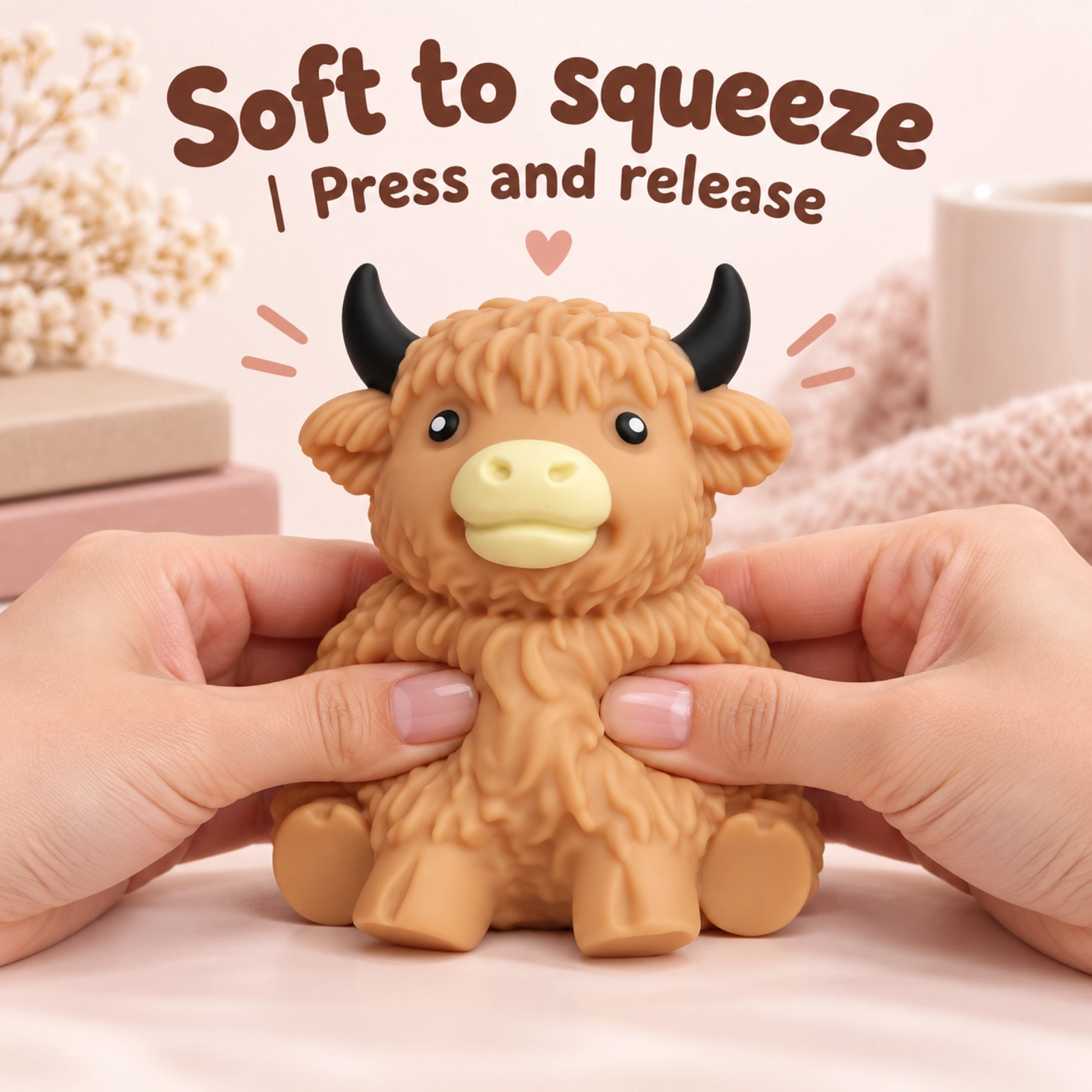Caramel Tan Cow Squishy Fluffy Highland Slow Rising Sensory Toy — inside