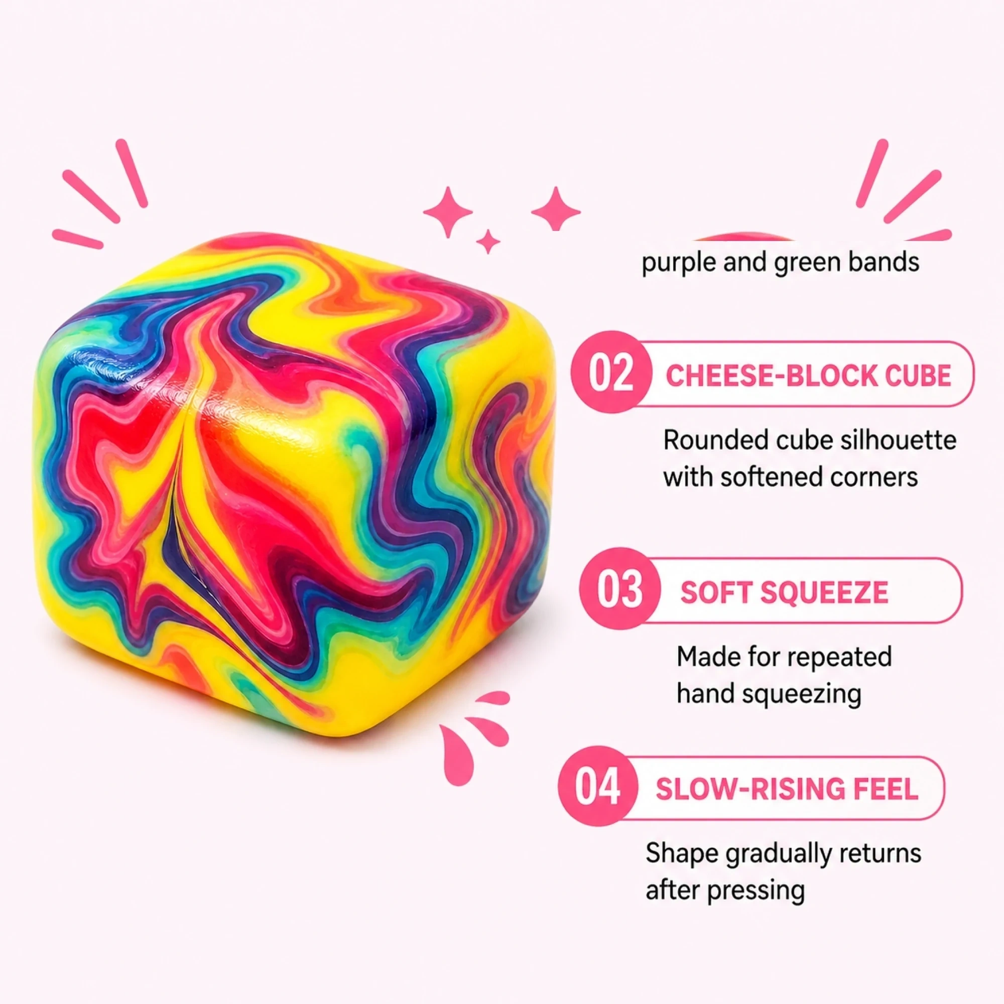 Cheese Block Squishy — Slow-Rising Marble Swirl Squishy Cube Stress Toy—random 1 pcs — alternate view