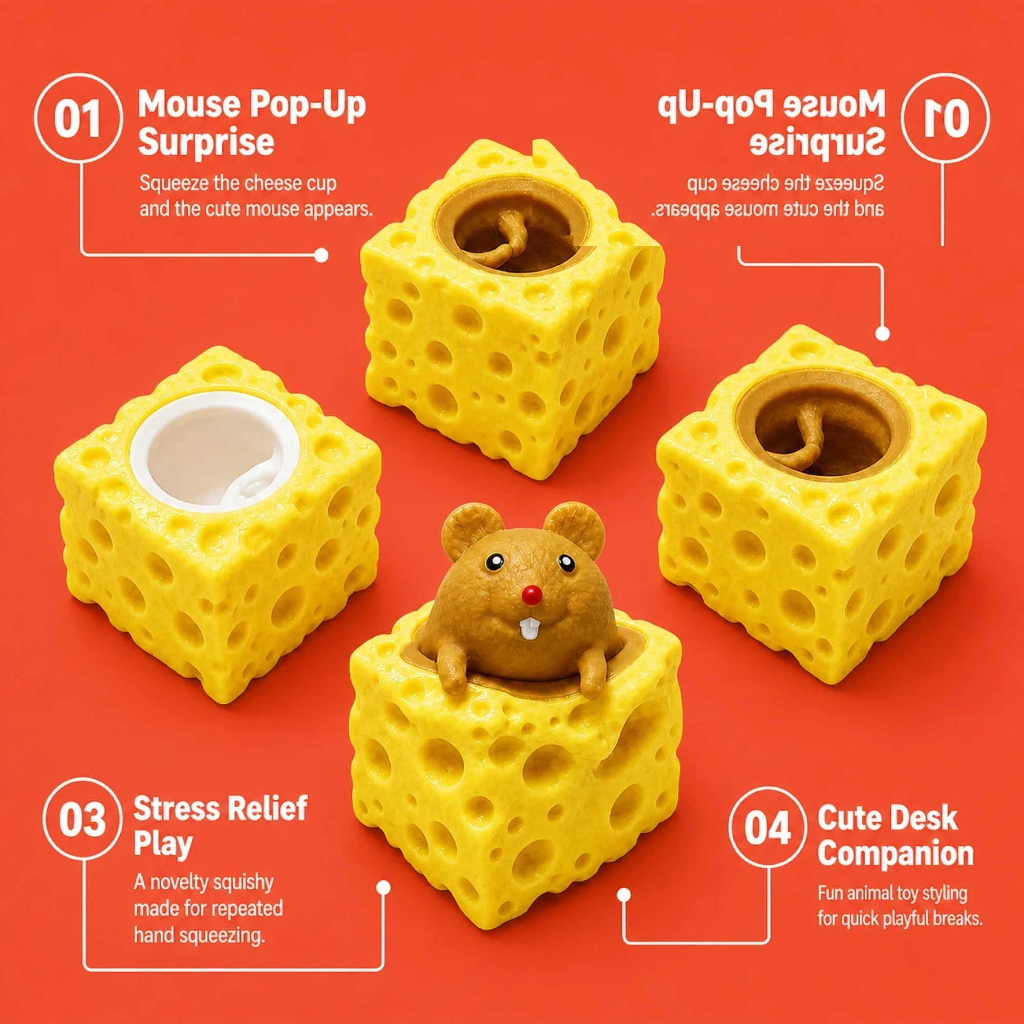 Cheese Mouse Cup Squishy — Pop-Up Mouse Squeeze Stress Toy — alternate view