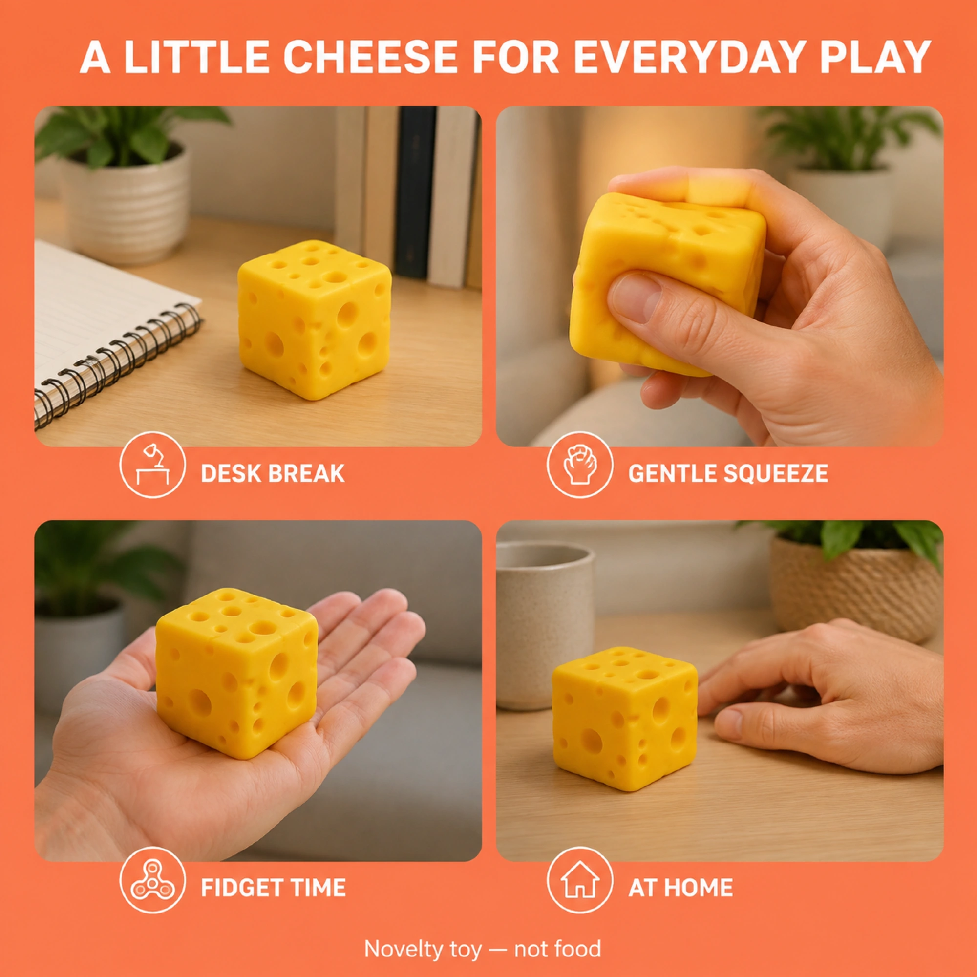 Cheese block squishy everyday fidget scenes