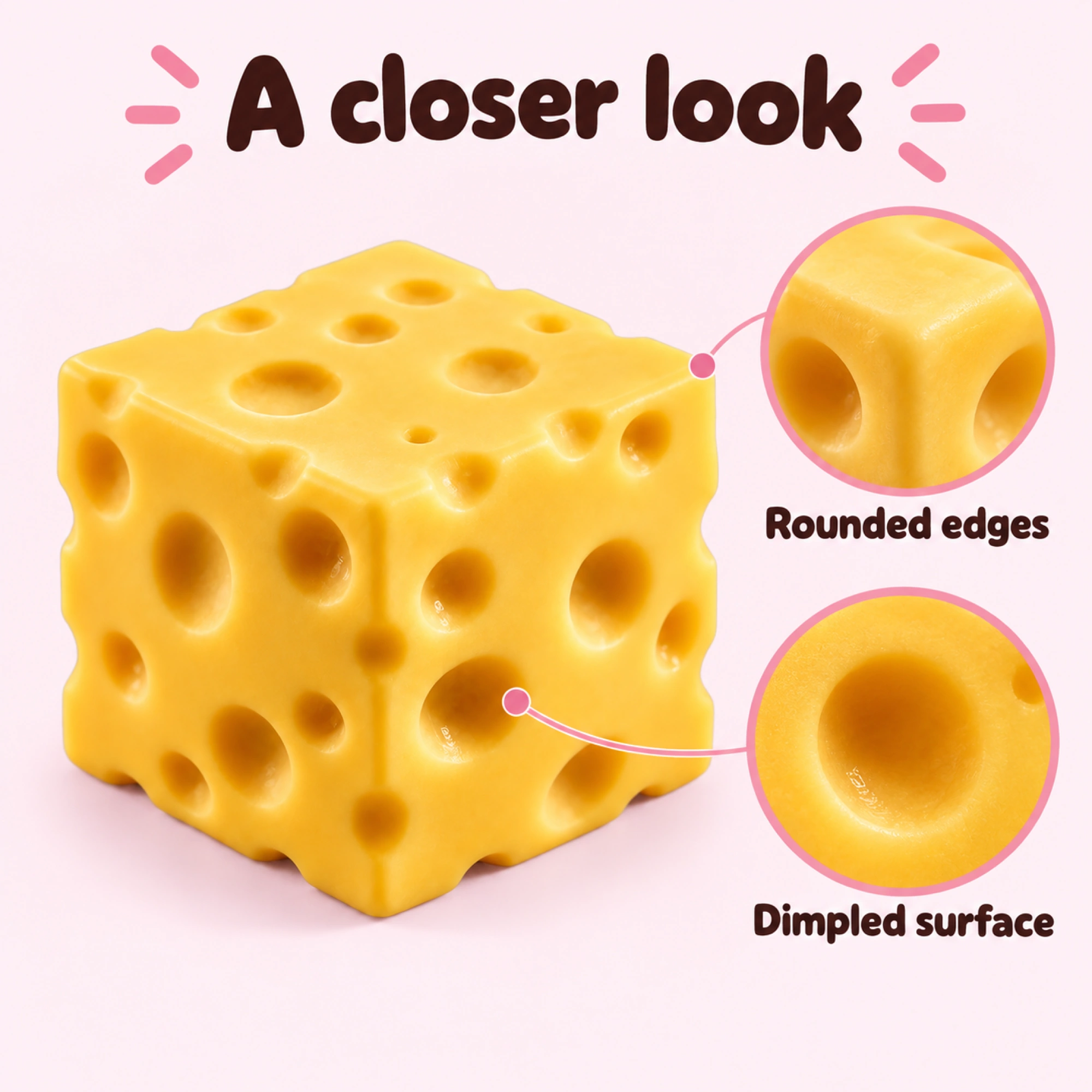 Cheese Block Squishy, Soft Squeezable Calm-Down Toy — details