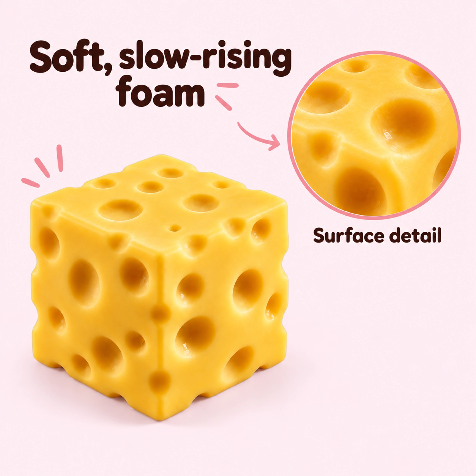Cheese Block Squishy, Soft Squeezable Calm-Down Toy — inside