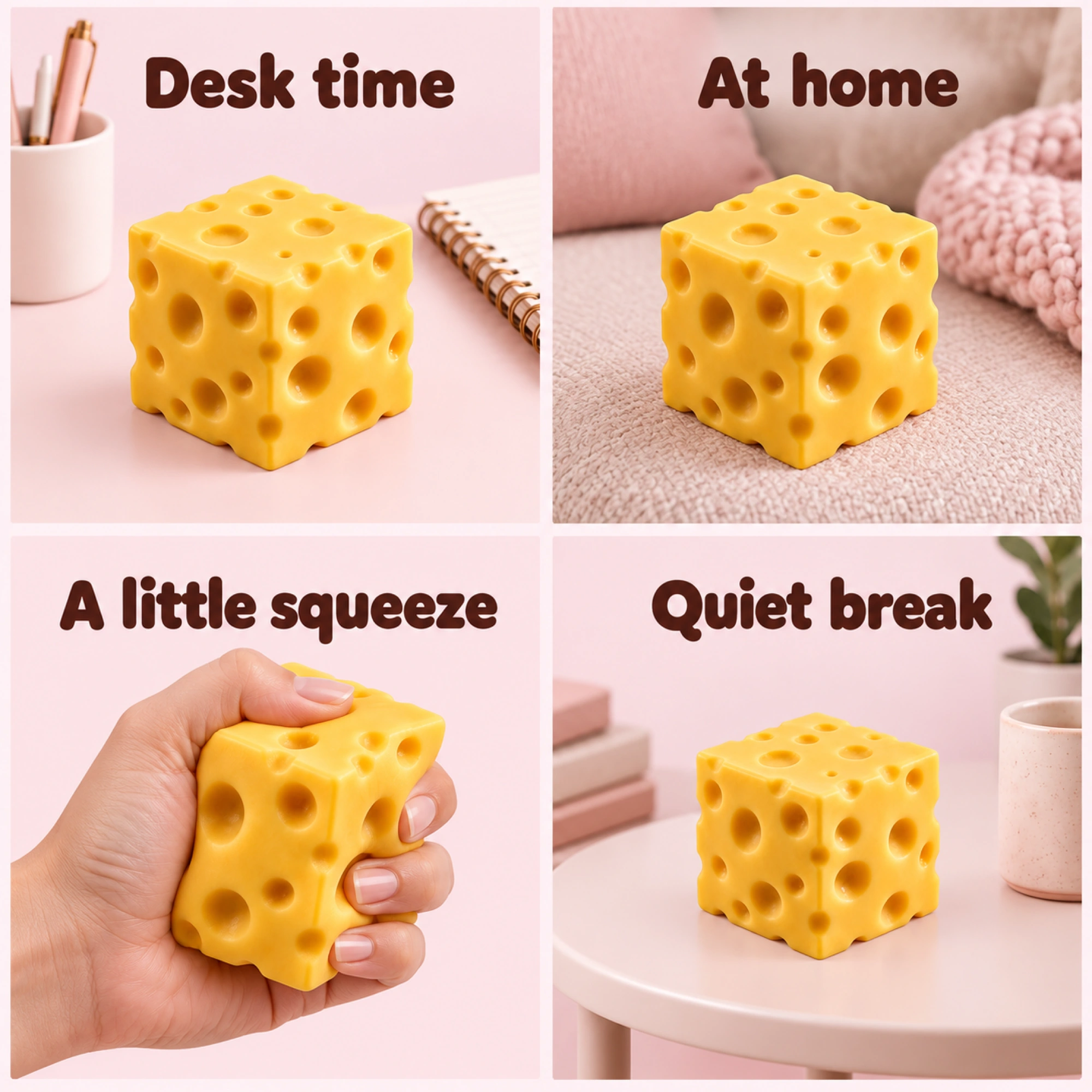 Cheese Block Squishy, Soft Squeezable Calm-Down Toy — lifestyle