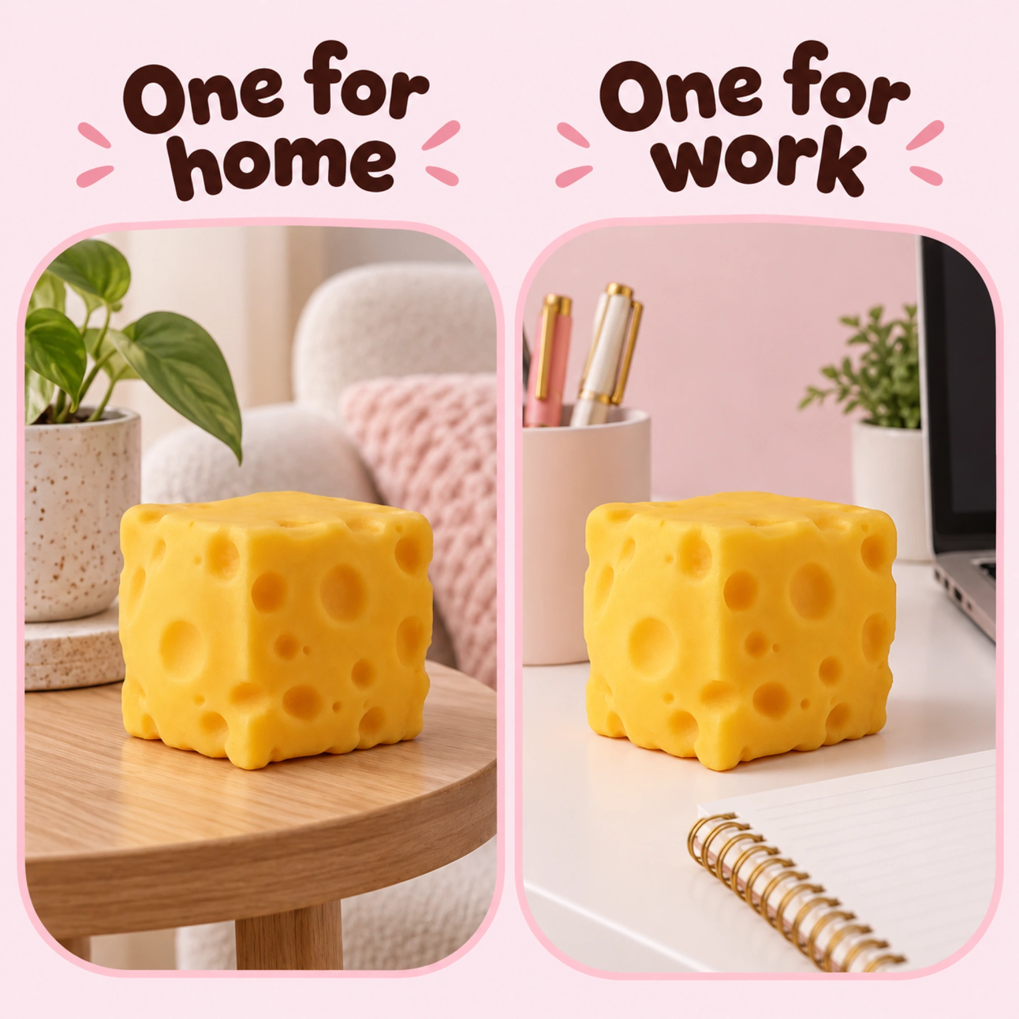 2 Pack Cheese Squishy, One for Home, One for Work — comparison