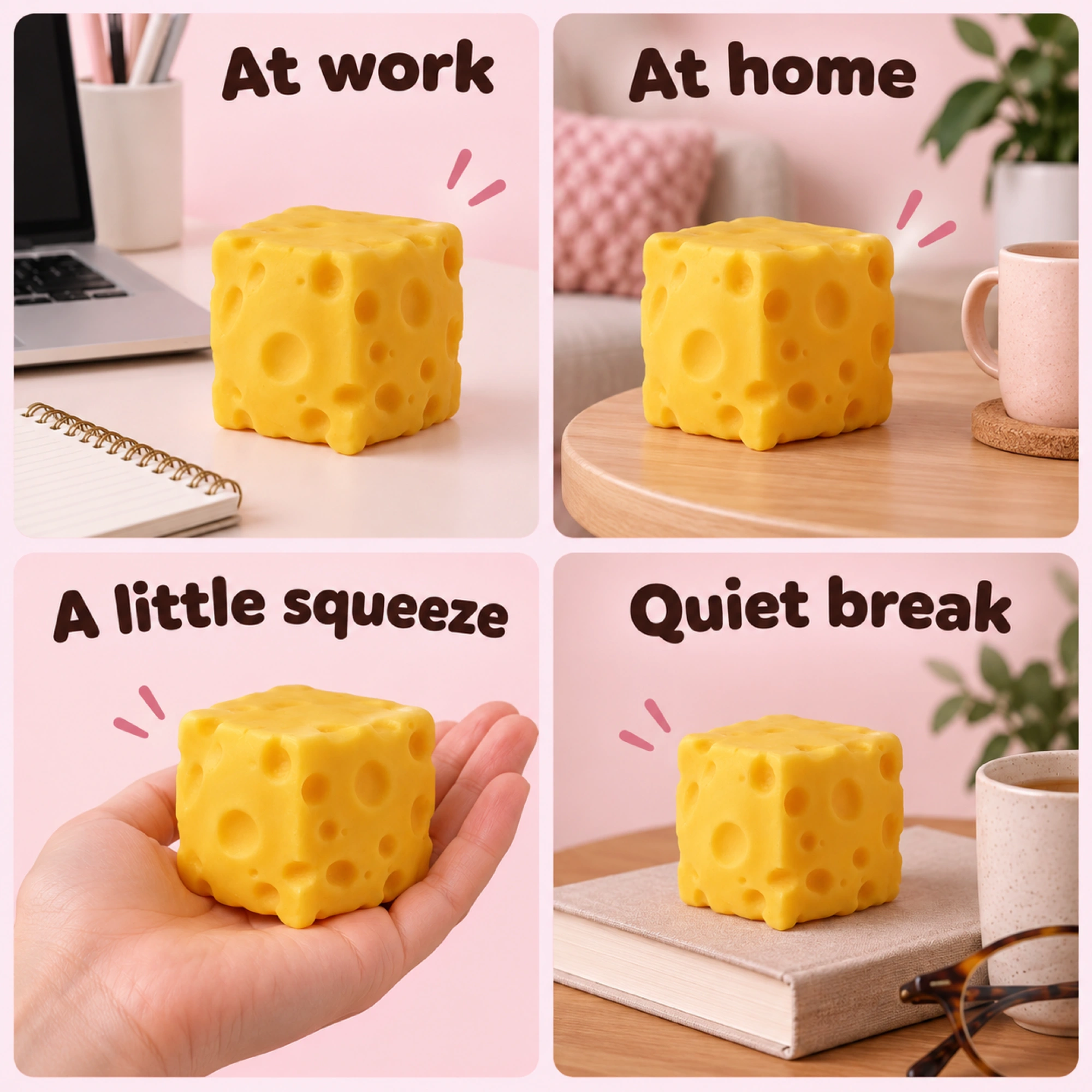 2 Pack Cheese Squishy, One for Home, One for Work — lifestyle