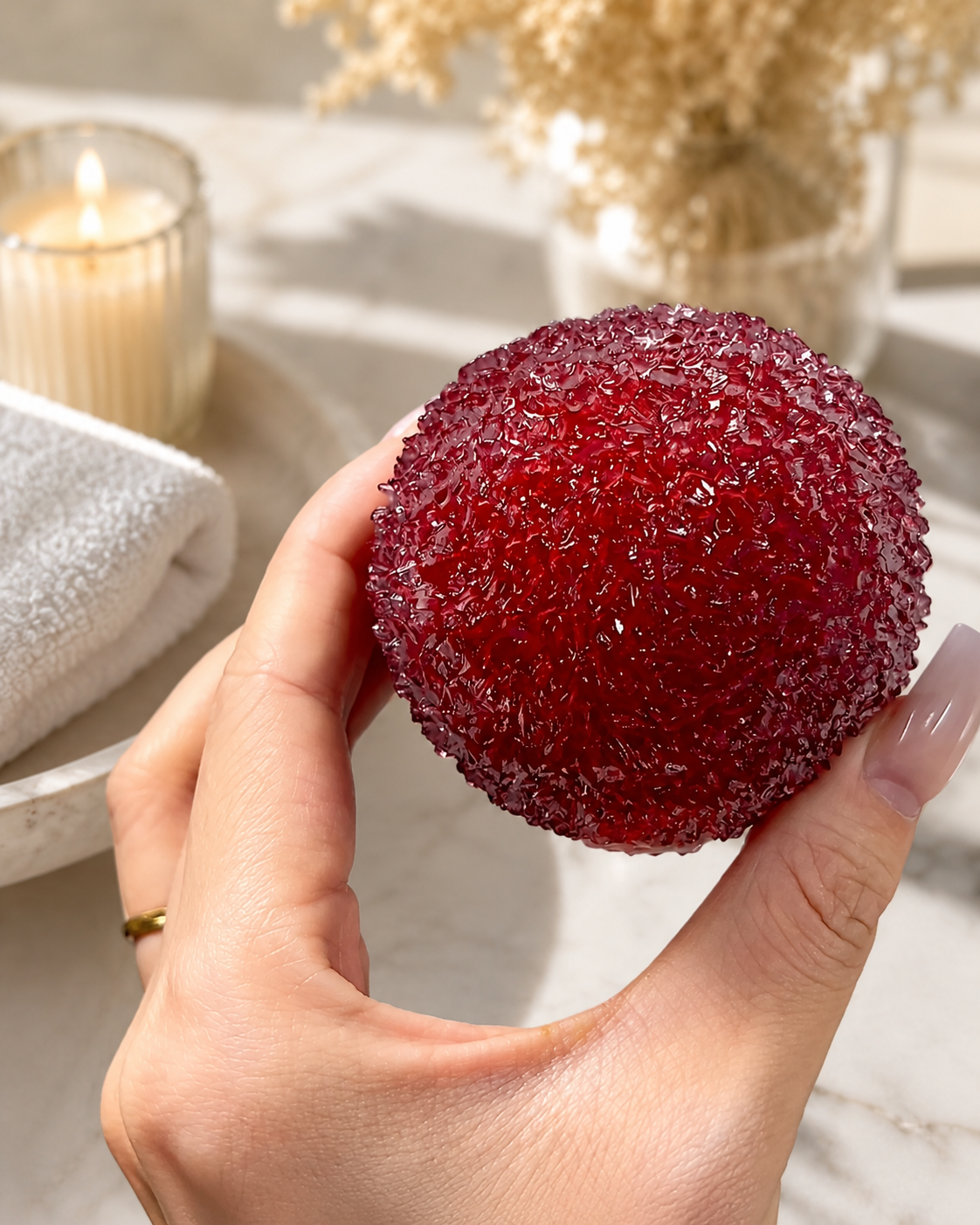Crystal Slushy Ball – Cherry Gel Bead Stress Ball, Zero Bounce-Back