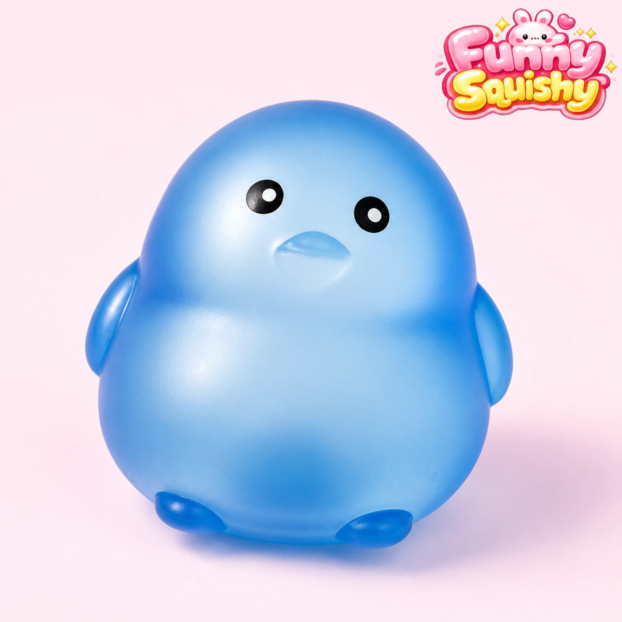 Blue chick squishy ball on a pale pink background