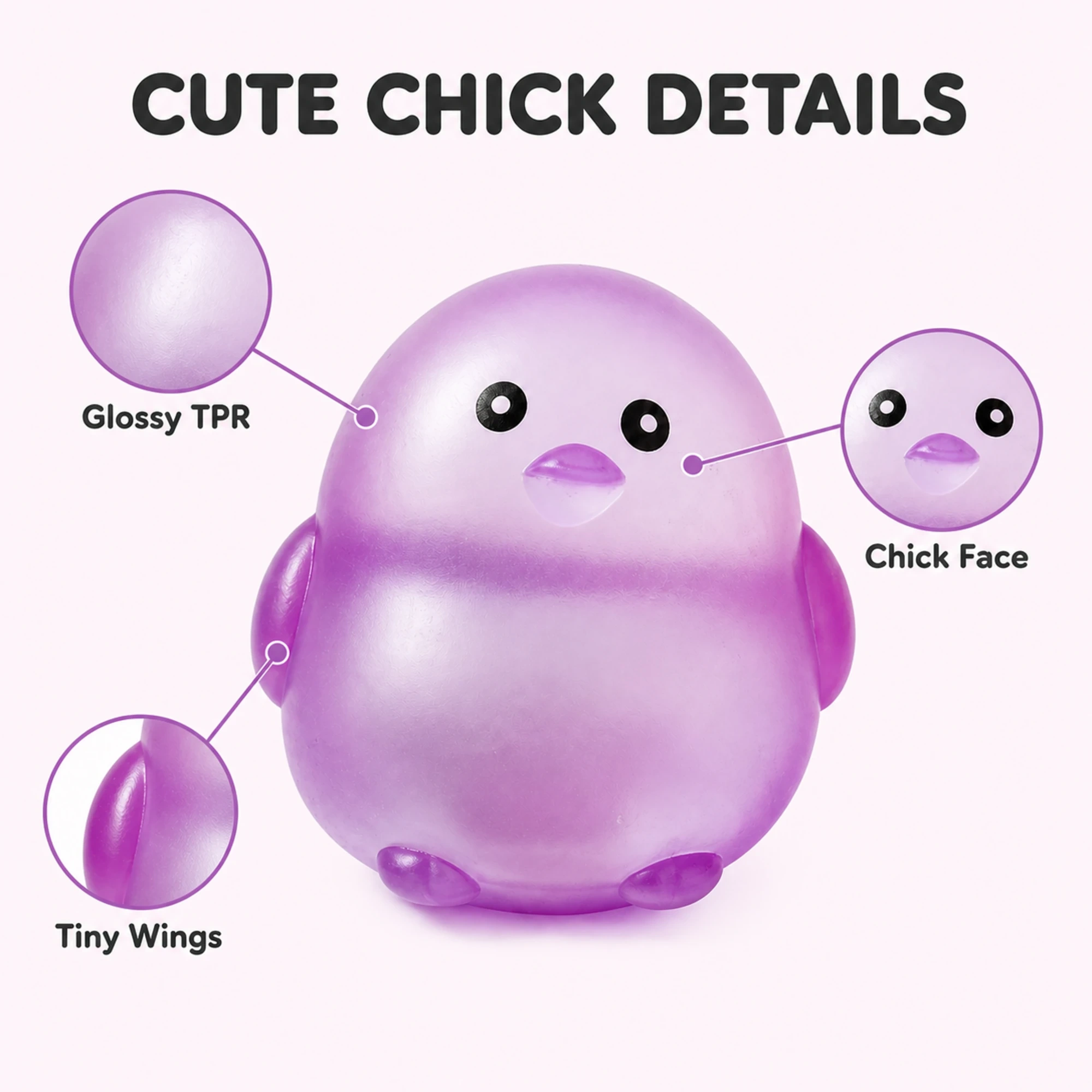 Purple chick squishy face tiny wings and glossy TPR details